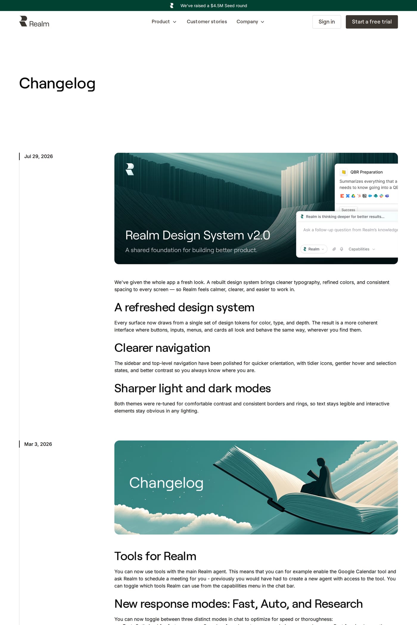 Realm changelog page