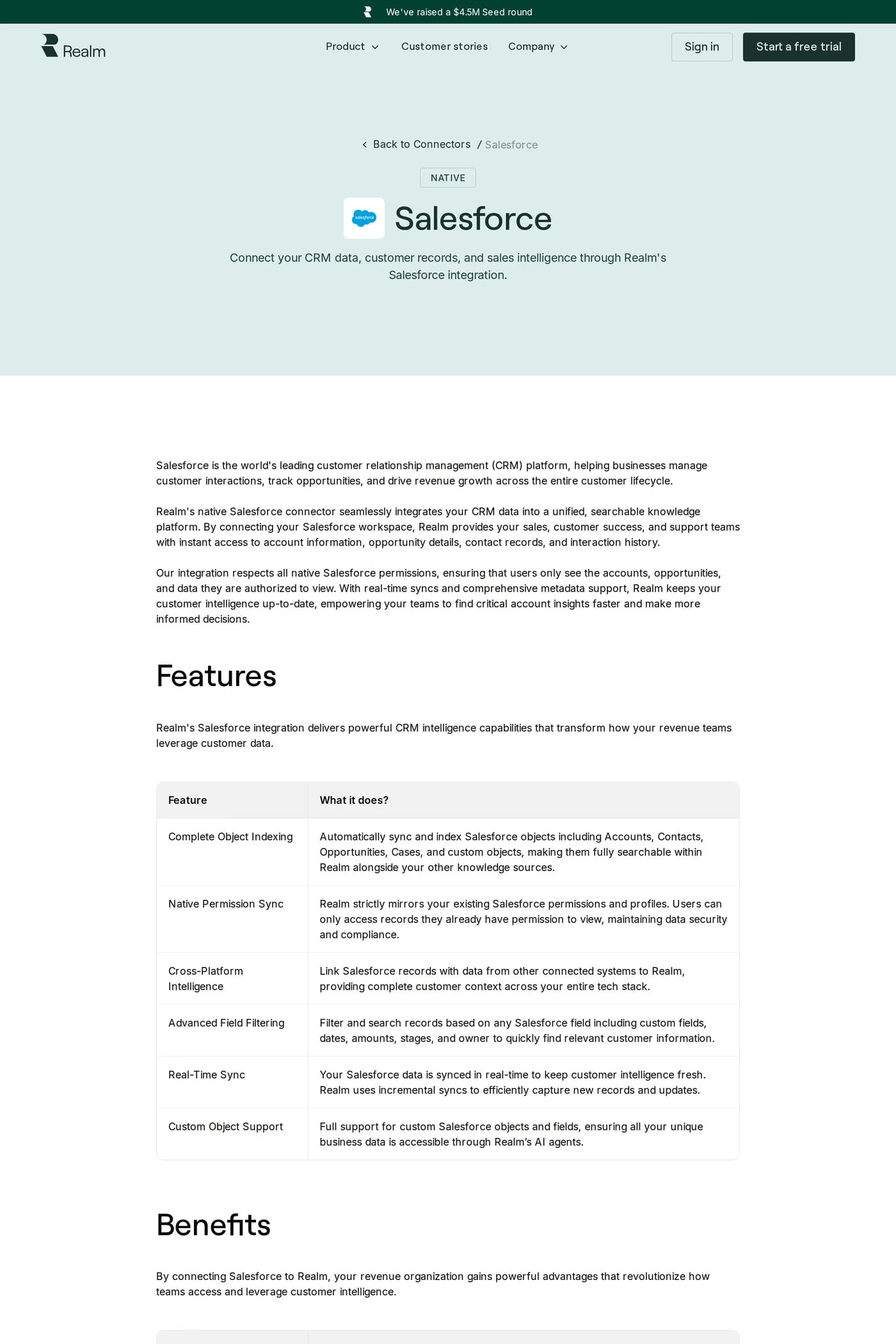 Realm — screenshot of the integrations page