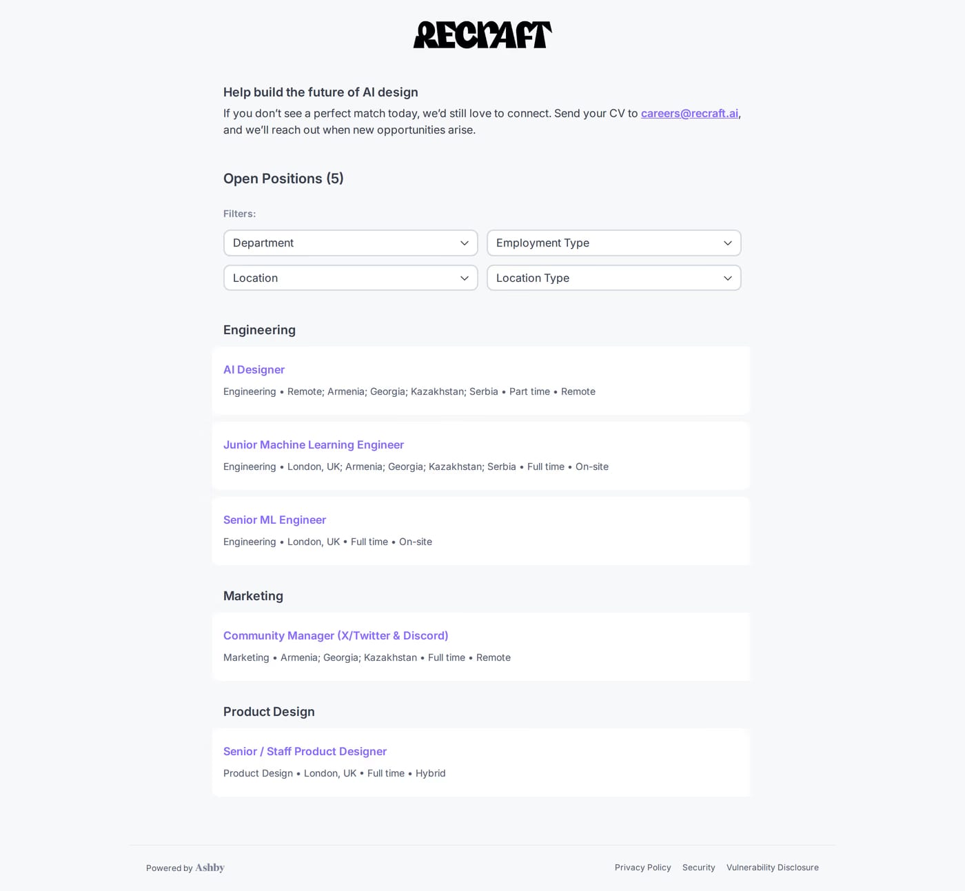 Recraft careers page
