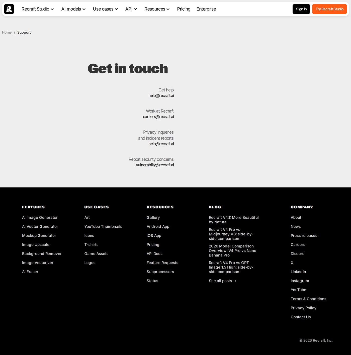Recraft contact page