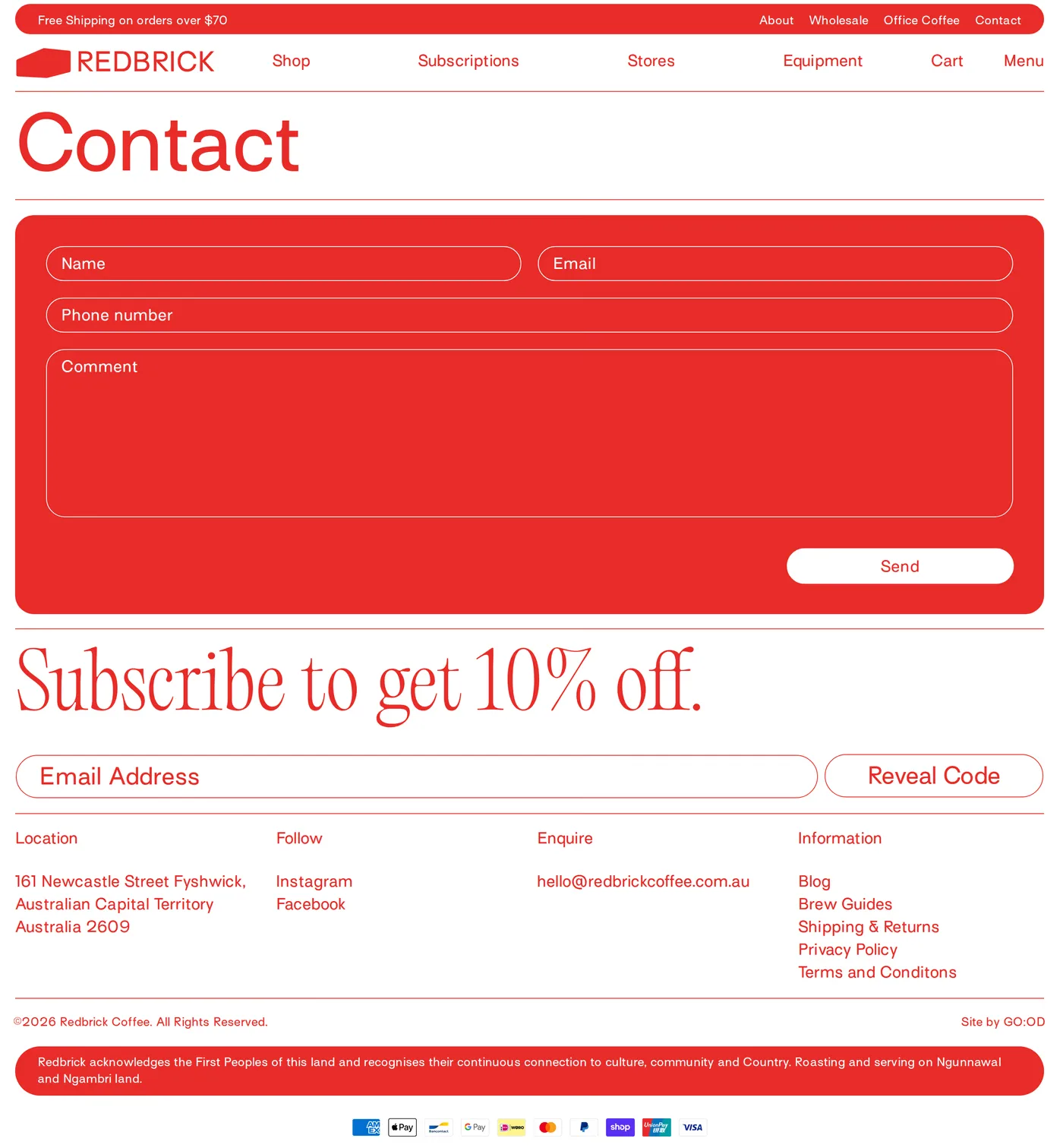 Redbrick — screenshot of the contact page
