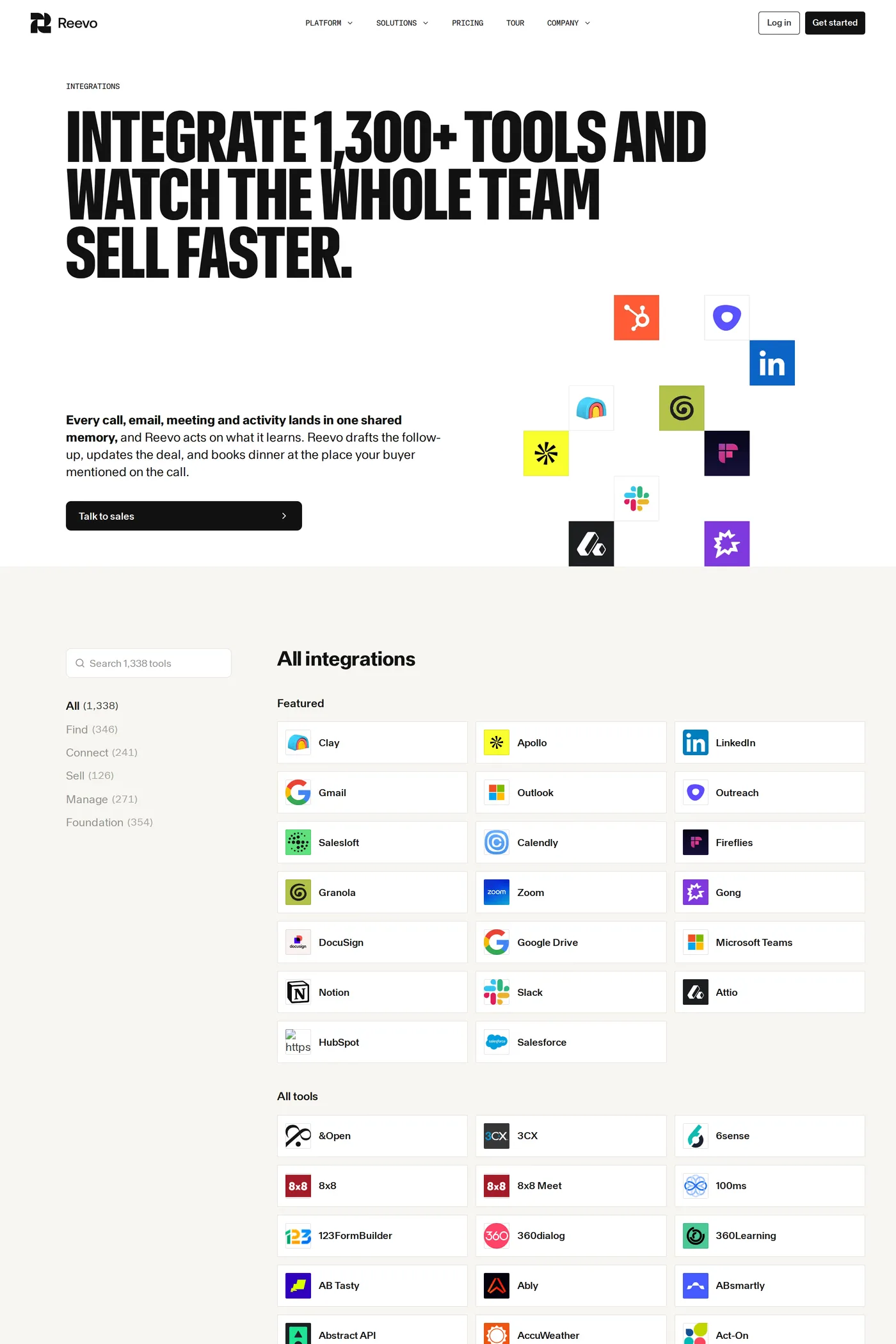 Reevo — screenshot of the integrations page