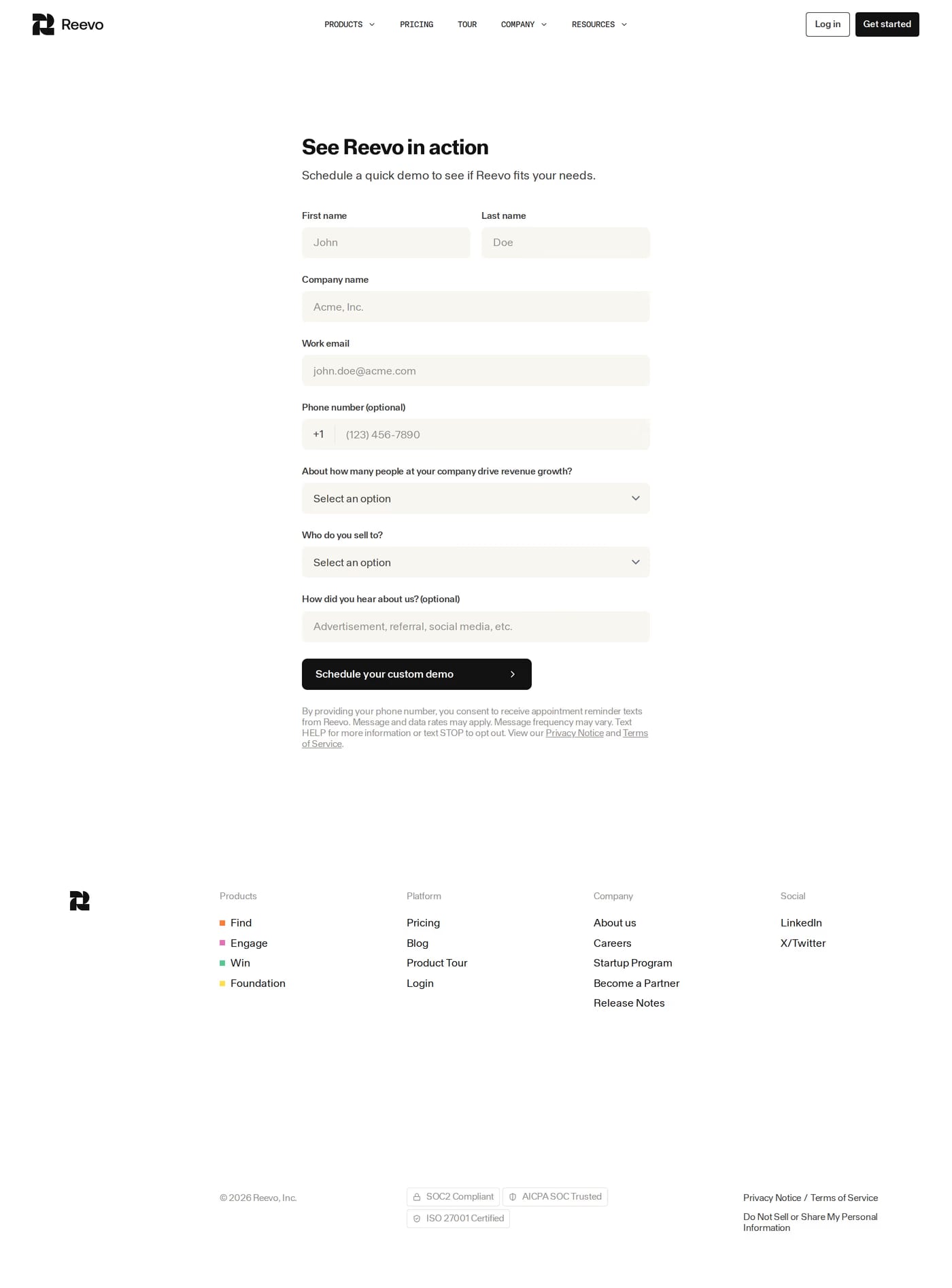 Reevo contact page