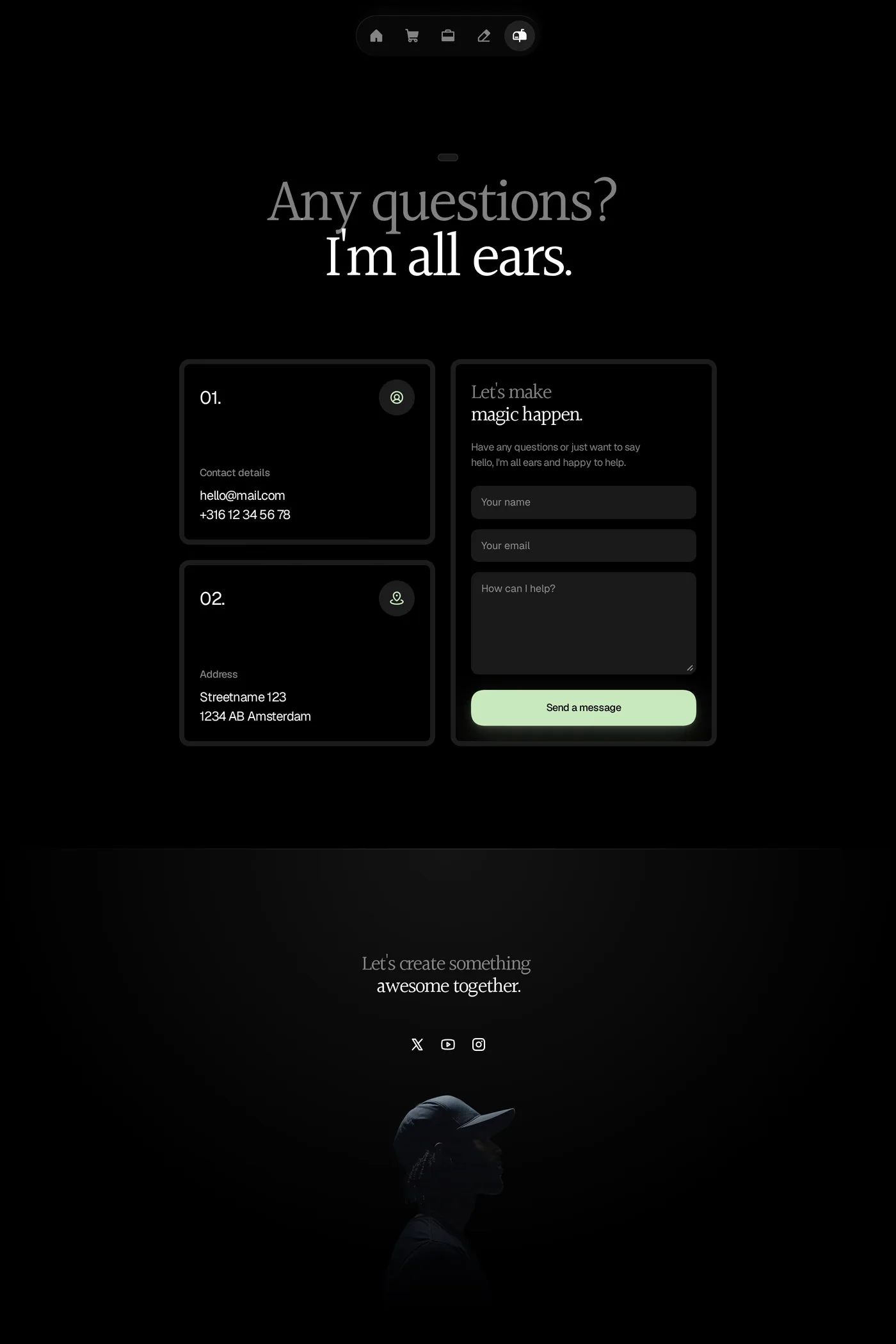 Refined — screenshot of the contact page