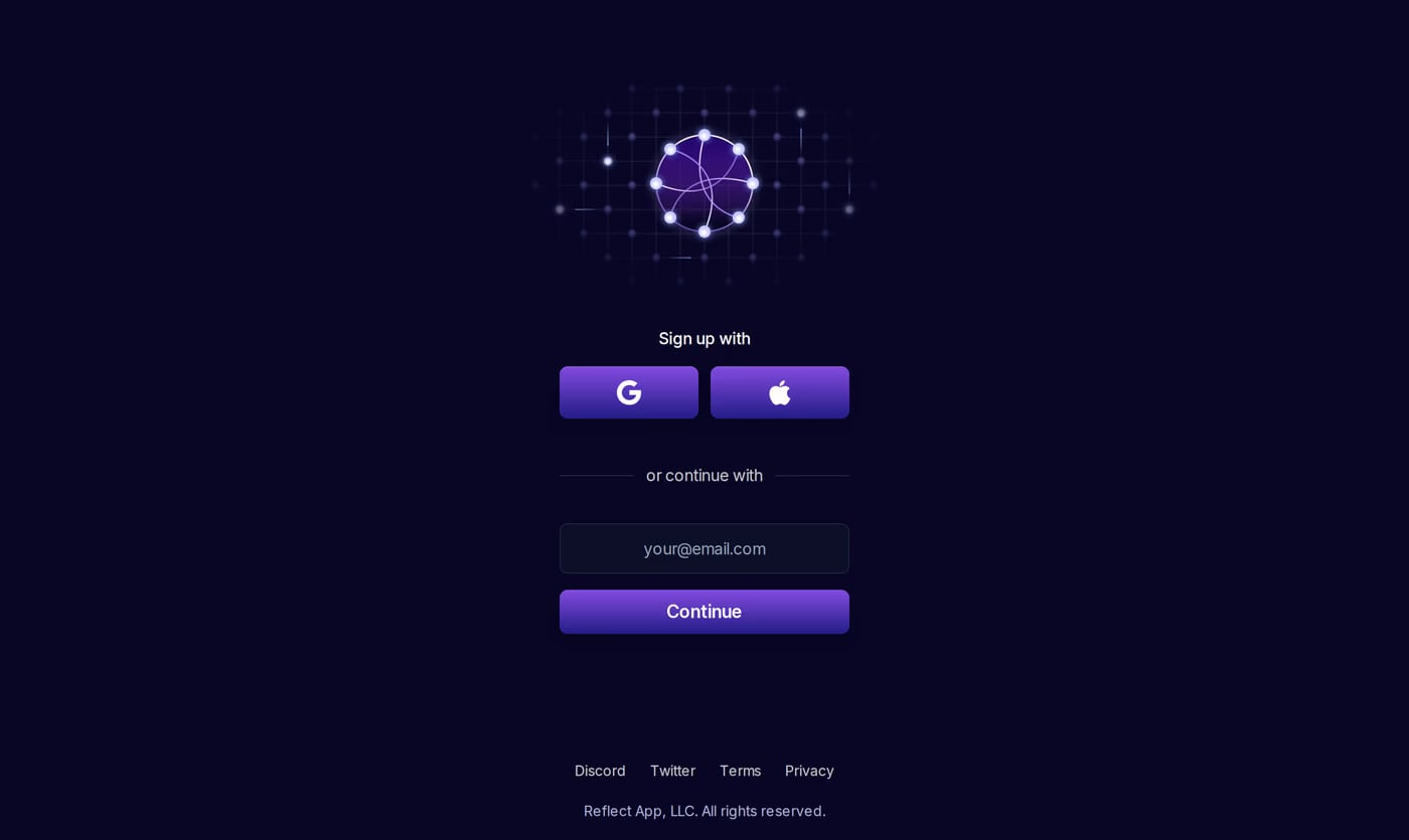 Reflect sign up page