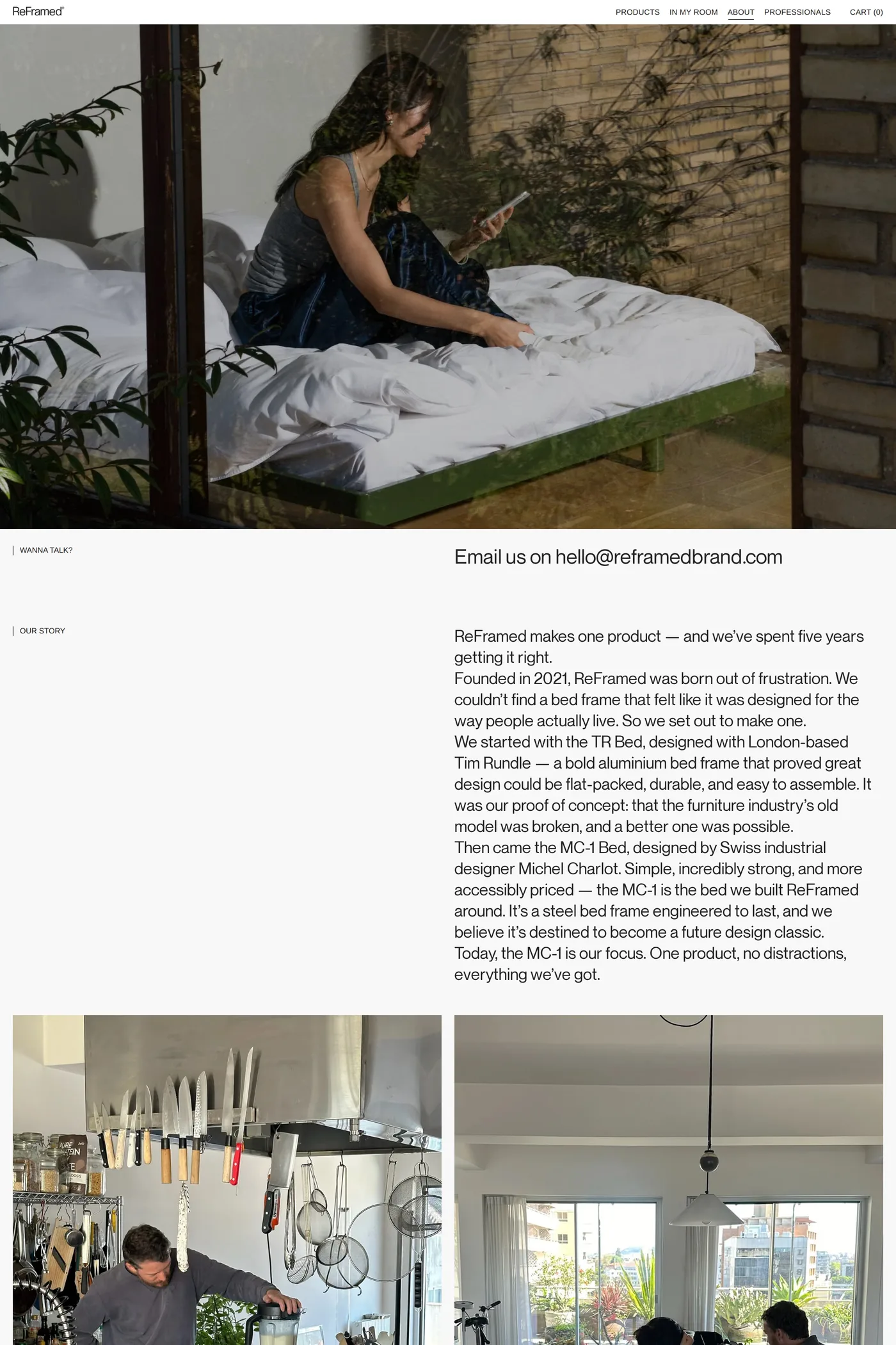 Reframed — screenshot of the about page