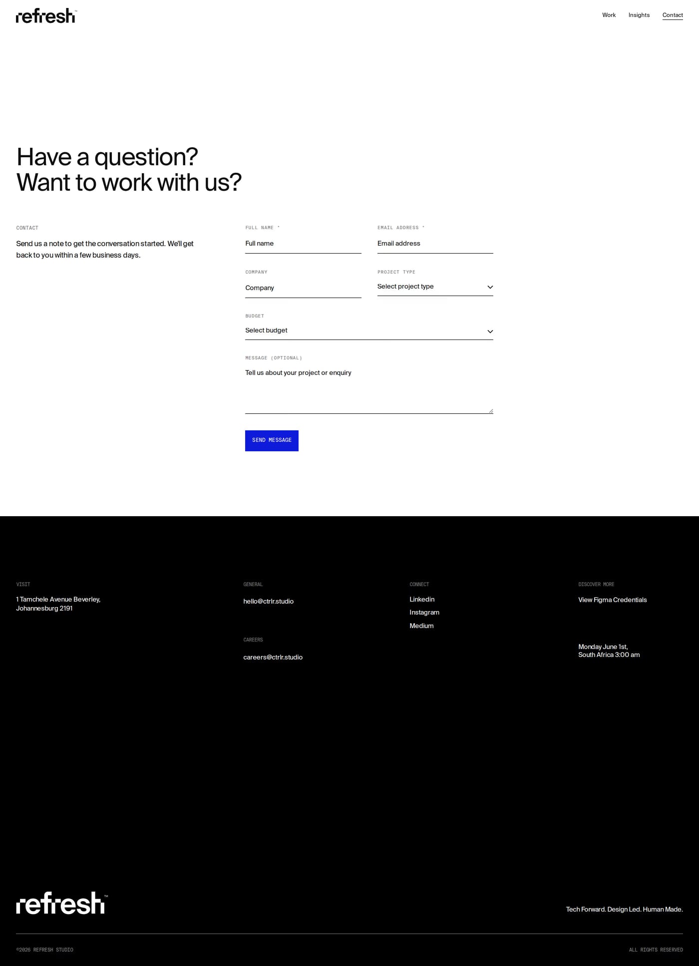 Refresh Studio contact page