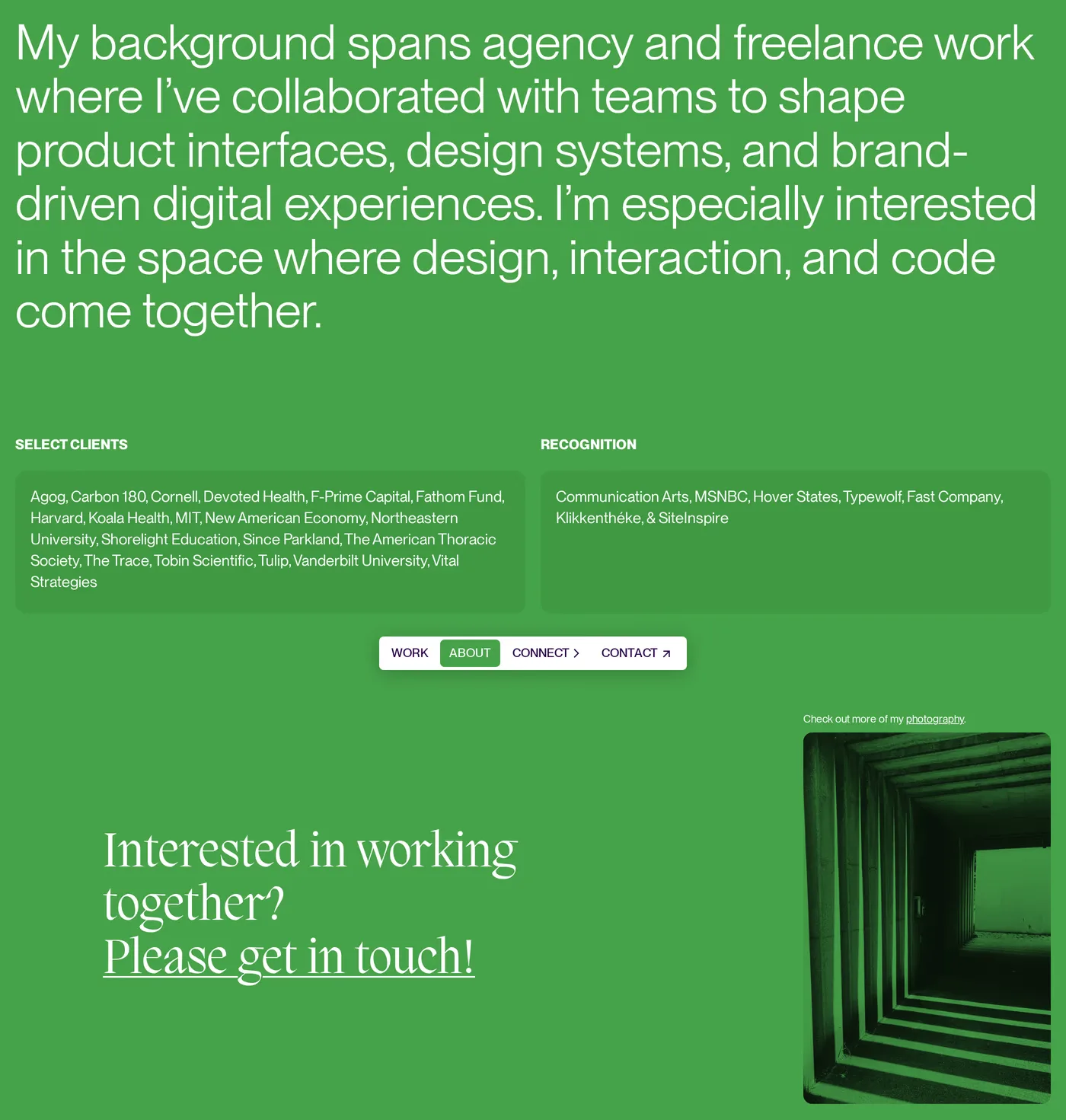Regis Biron — screenshot of the about page