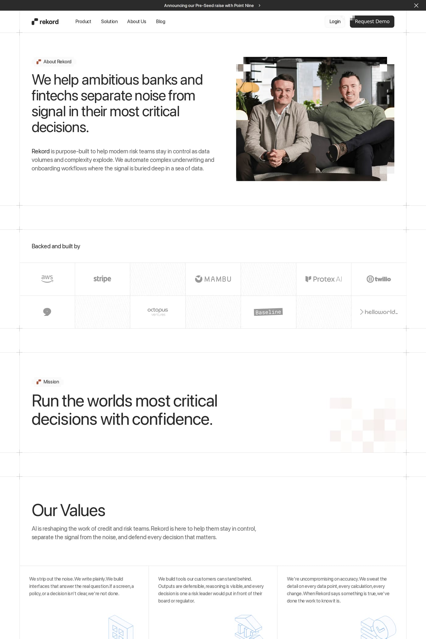 Rekord — screenshot of the about page