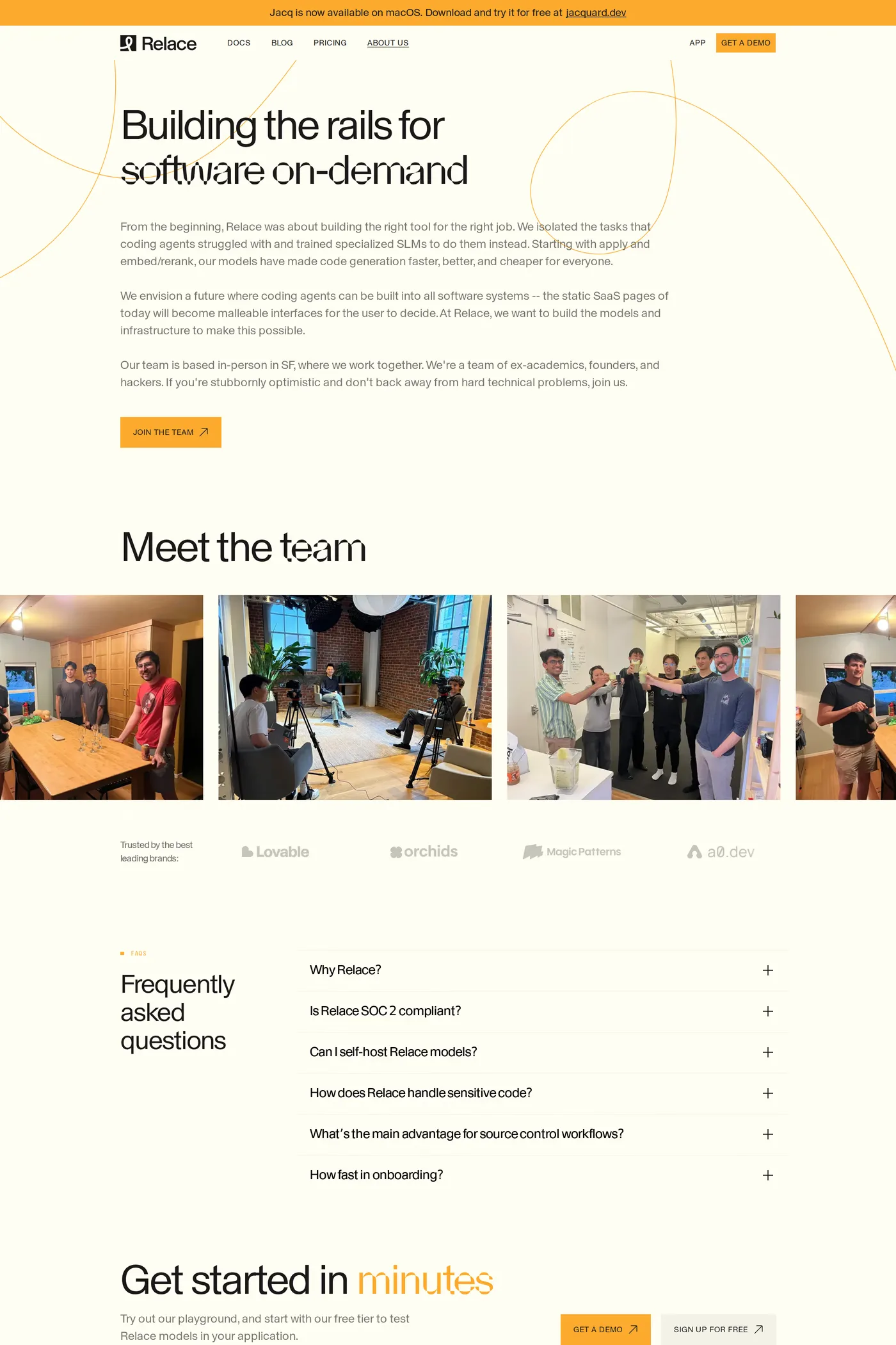 Relace — screenshot of the about page