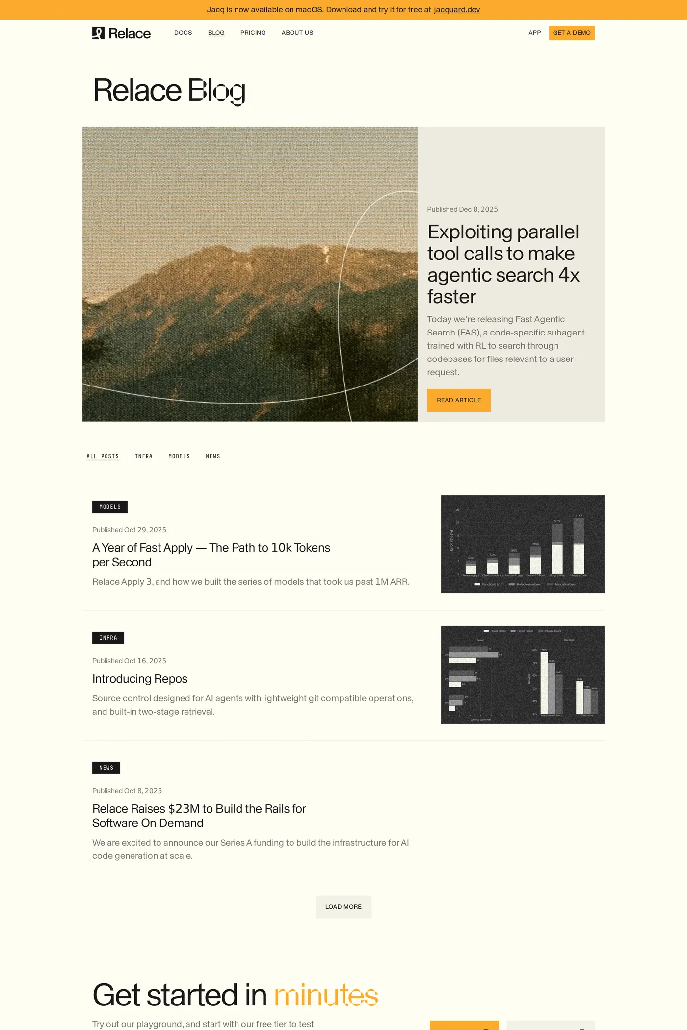 Relace — screenshot of the blog page