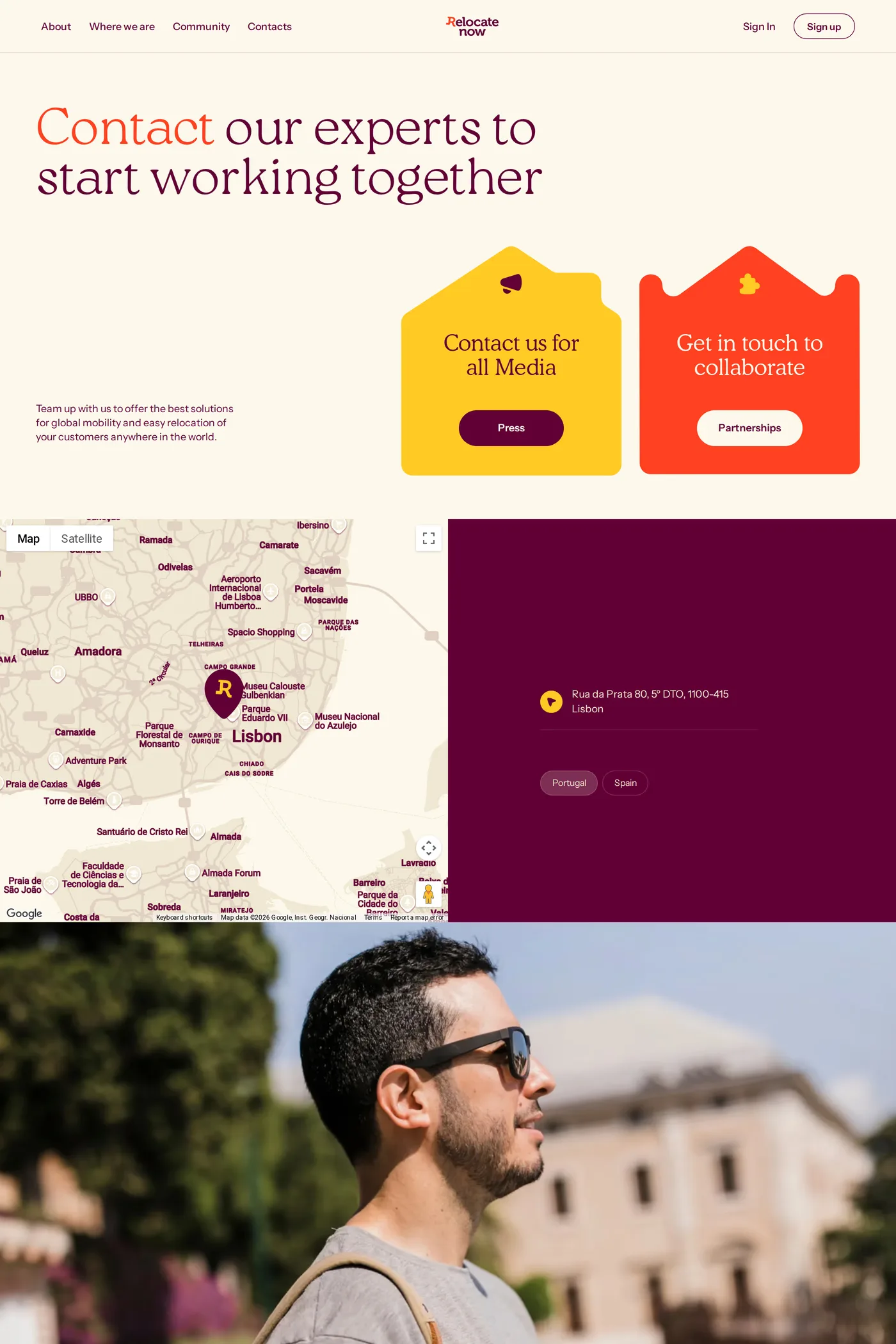 Relocate Now — screenshot of the contact page