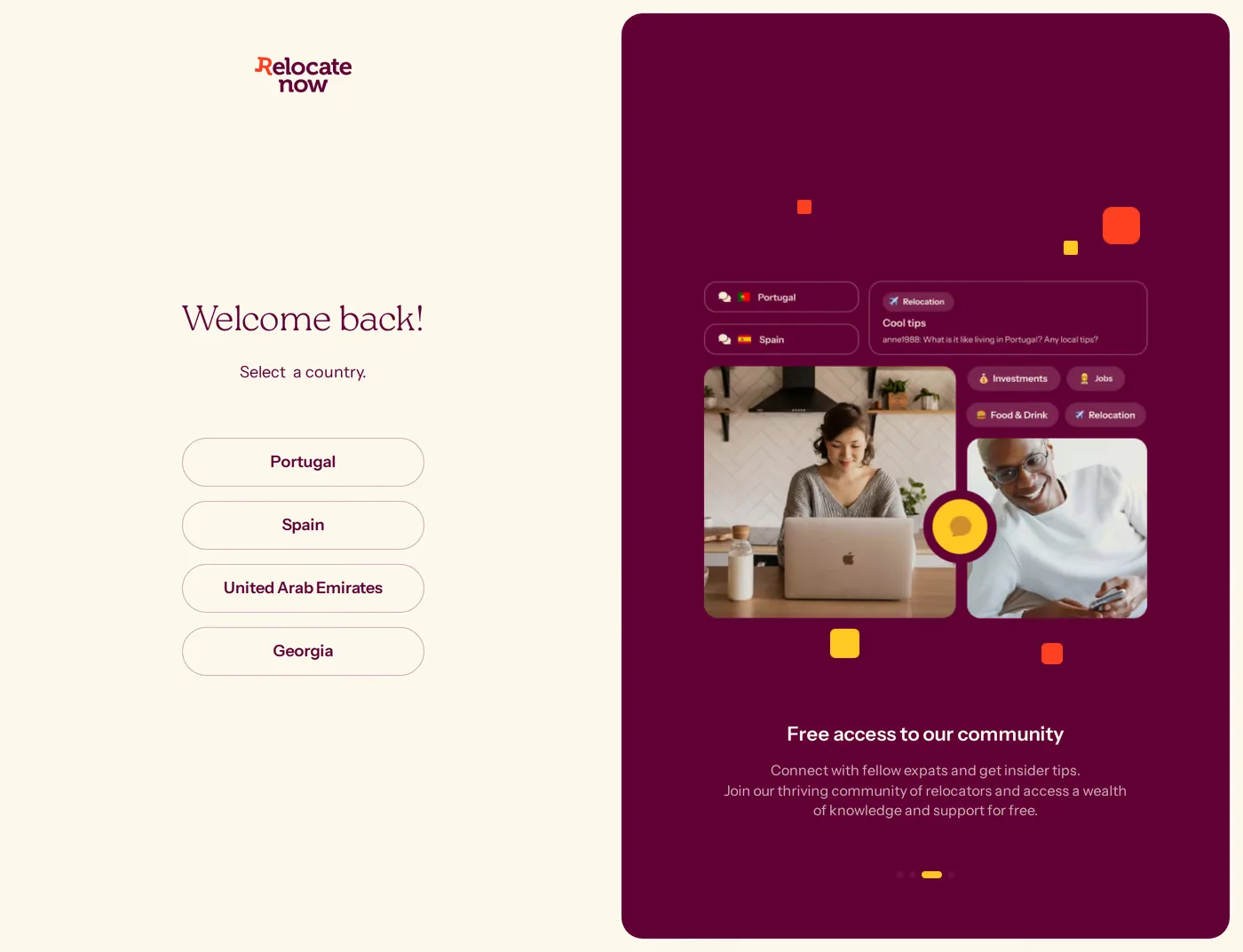 Relocate Now — screenshot of the login page