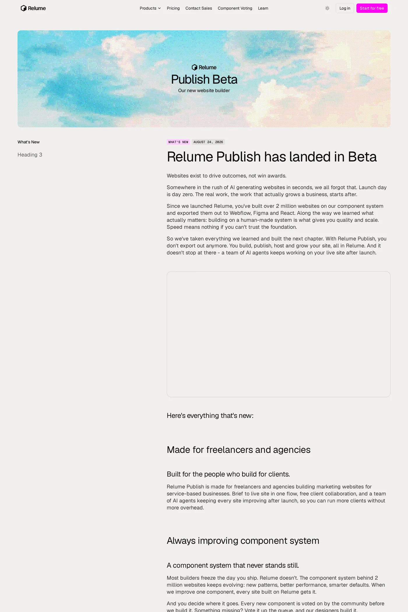 Relume — screenshot of the changelog page