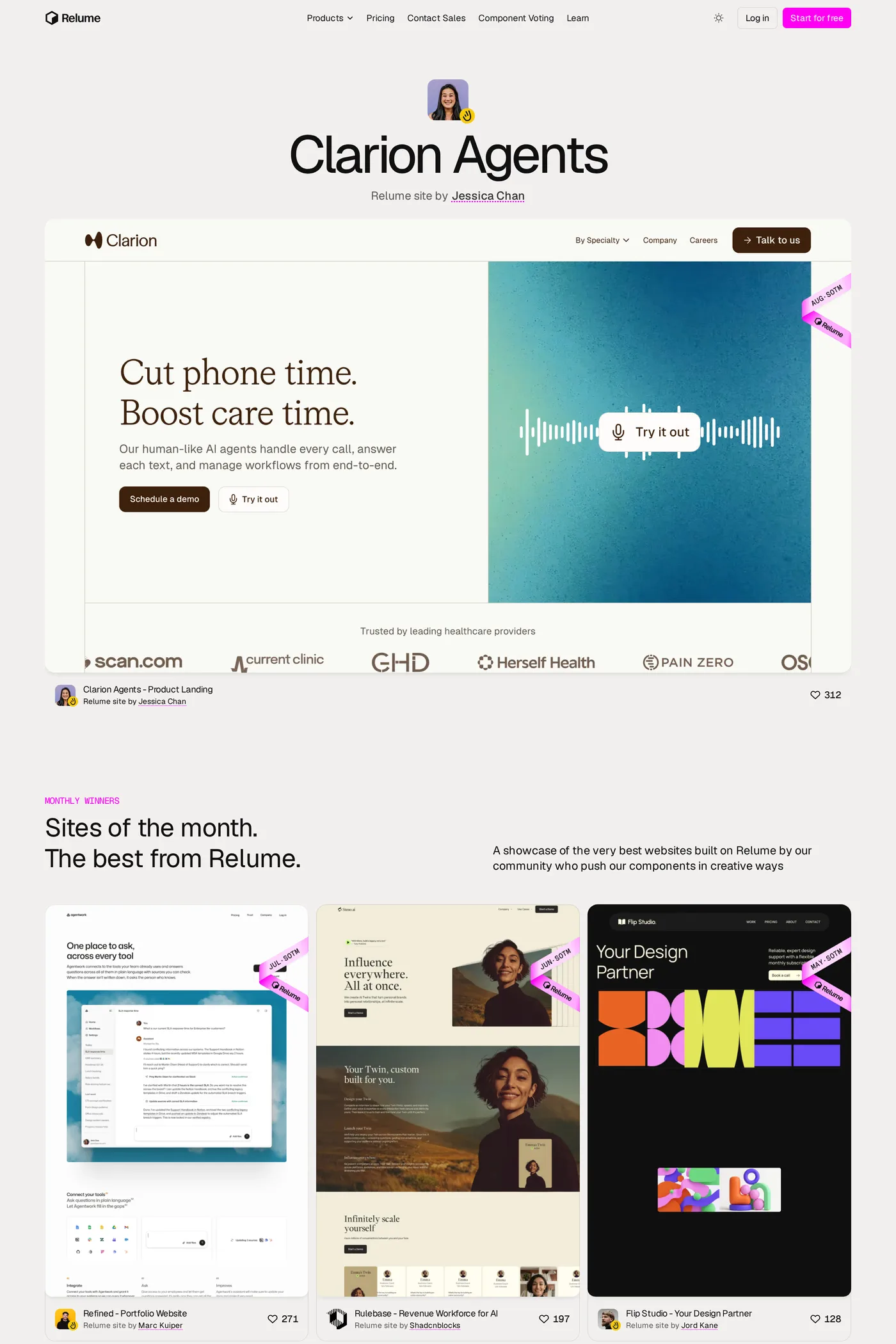 Relume — screenshot of the work page