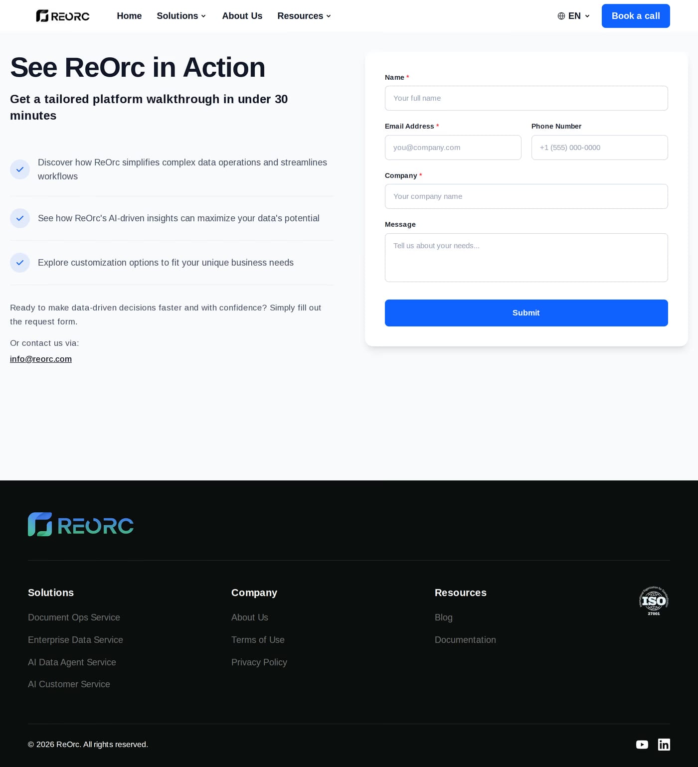 ReOrc — screenshot of the contact page