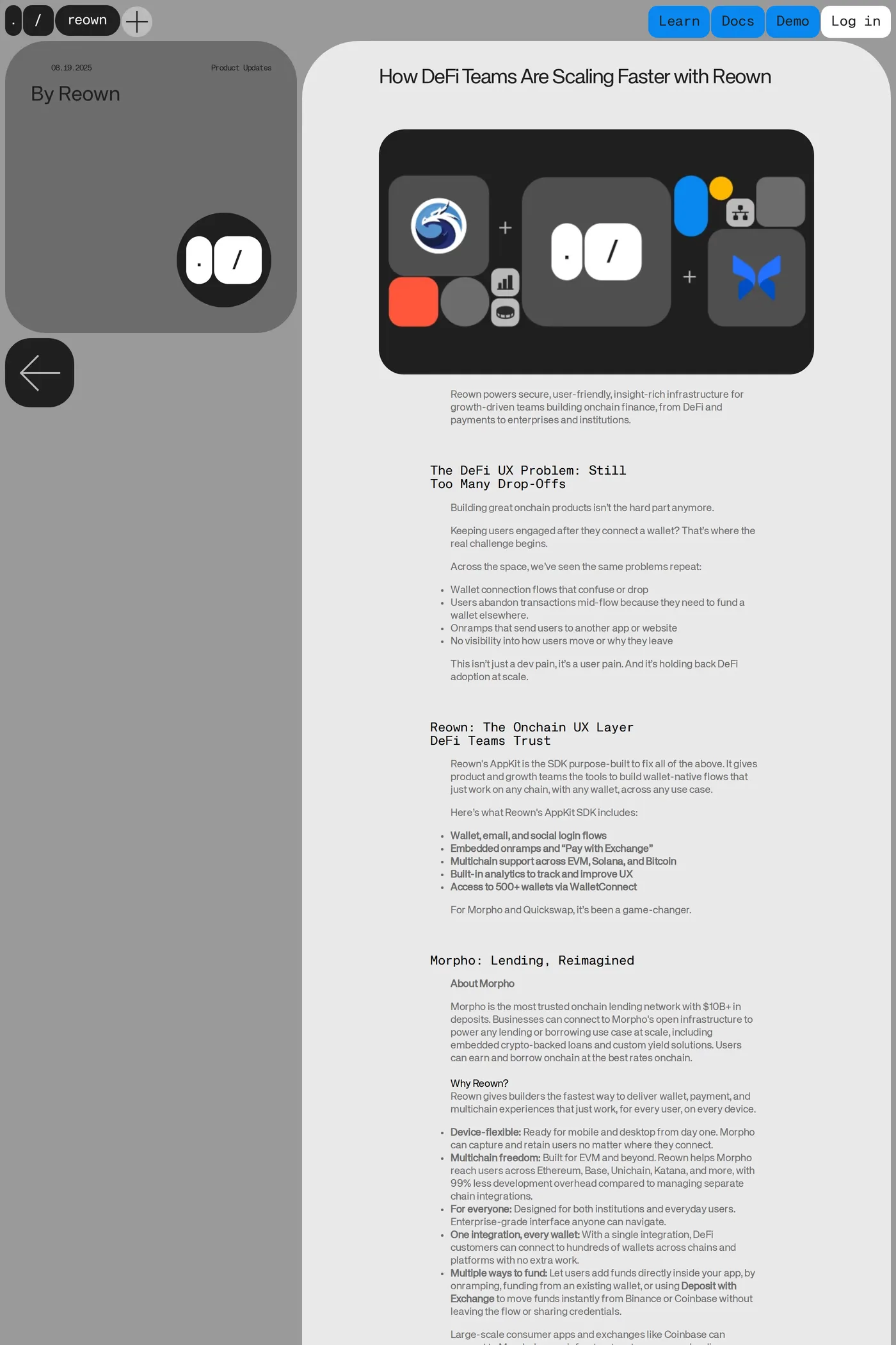 Reown — screenshot of the blog page