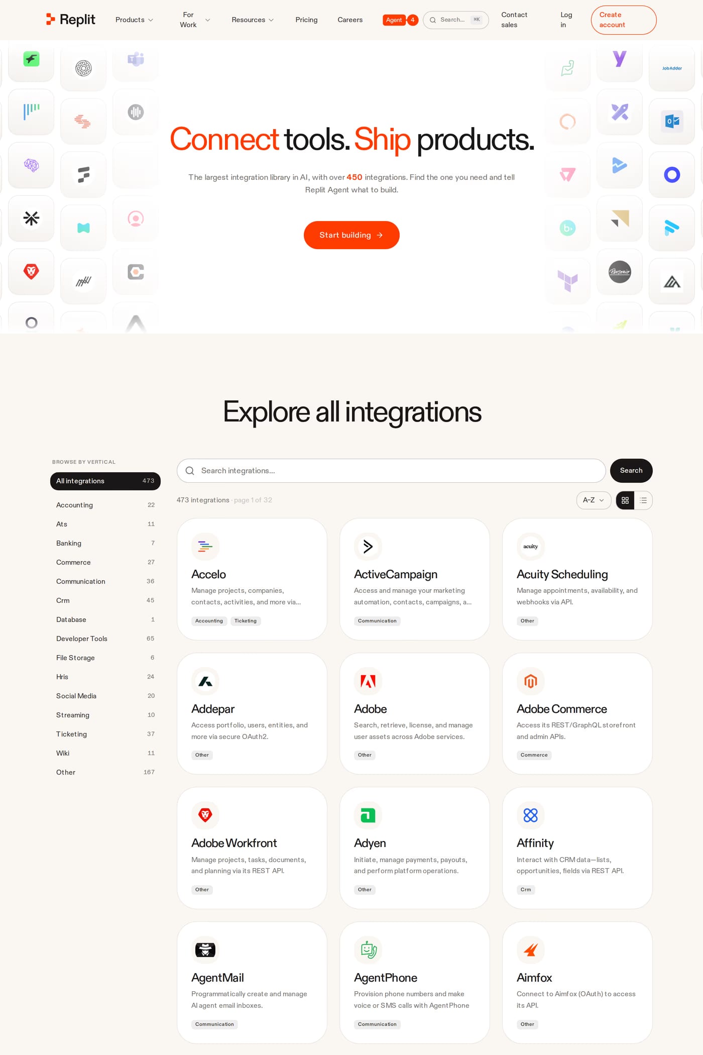 Replit integrations page