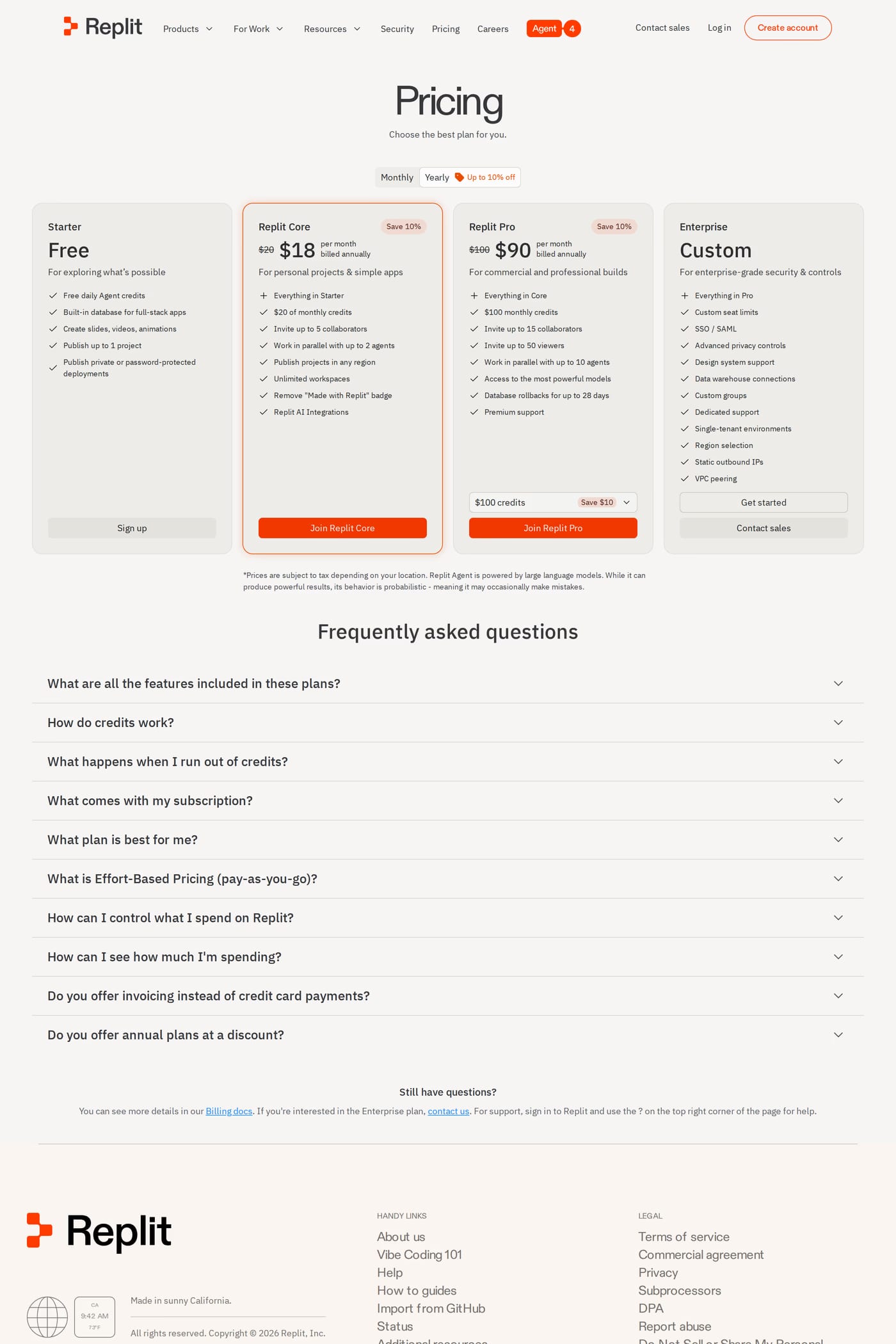 Replit pricing page