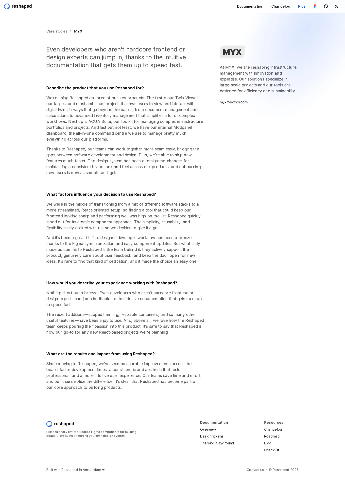 Reshaped — screenshot of the case studies page