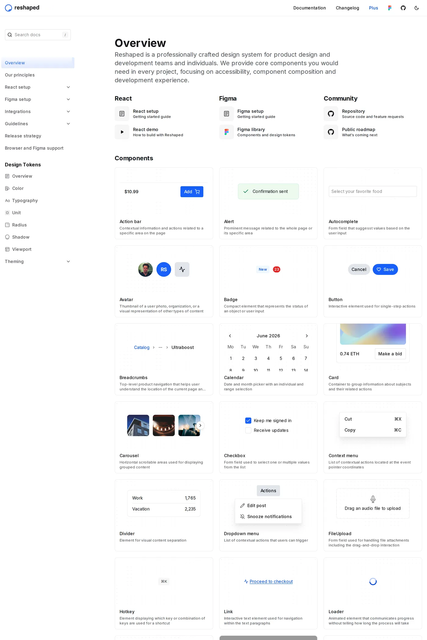 Reshaped — screenshot of the docs page