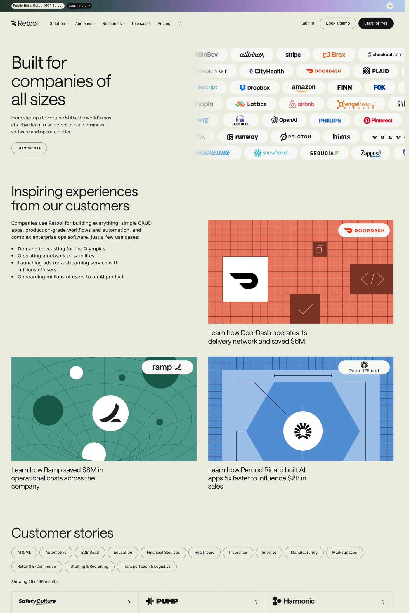 Retool — screenshot of the case studies page