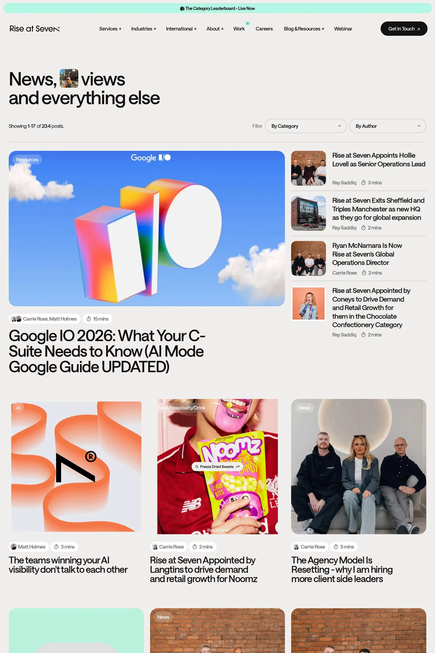 Rise at Seven — screenshot of the blog page