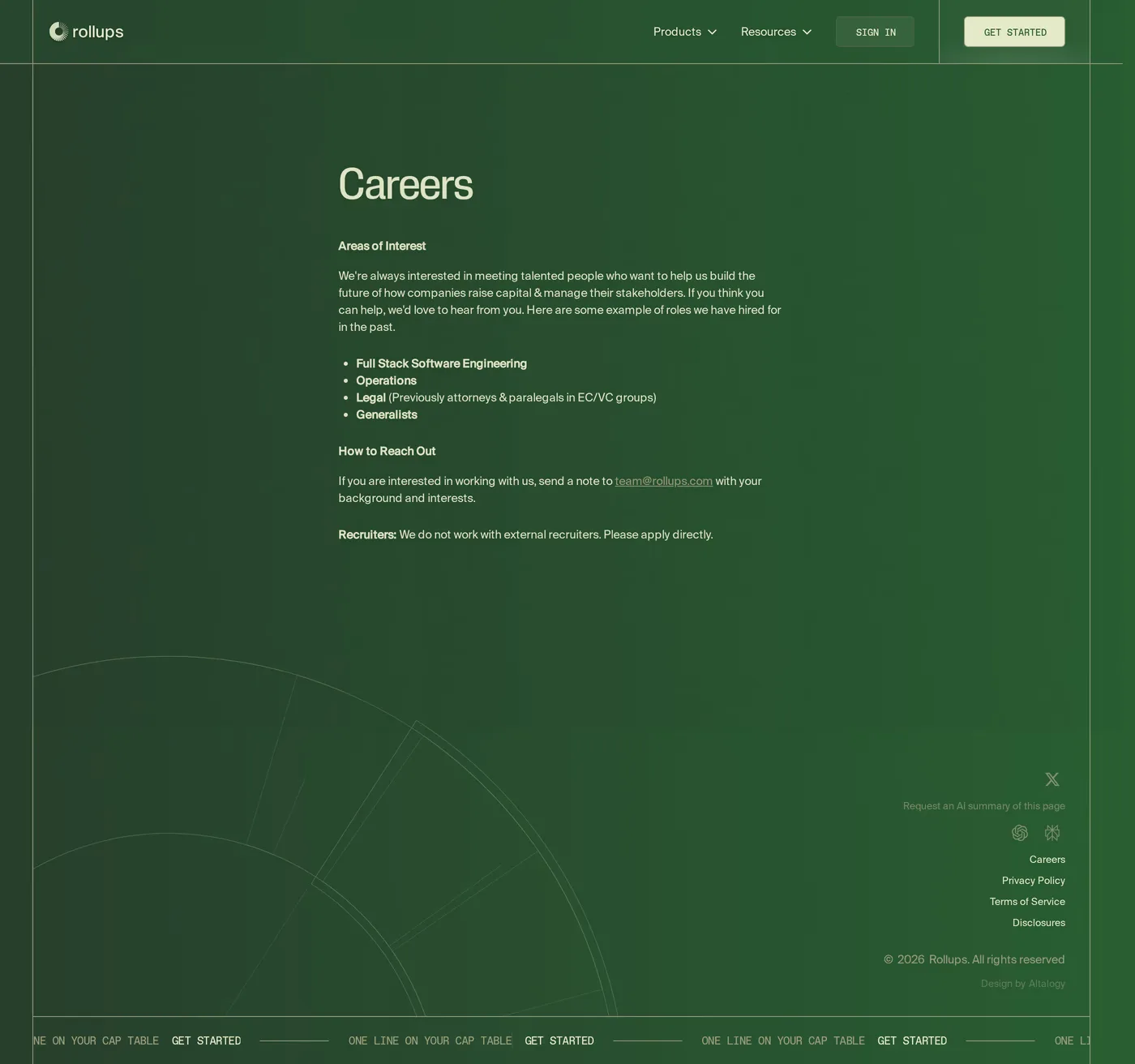 Rollups — screenshot of the careers page