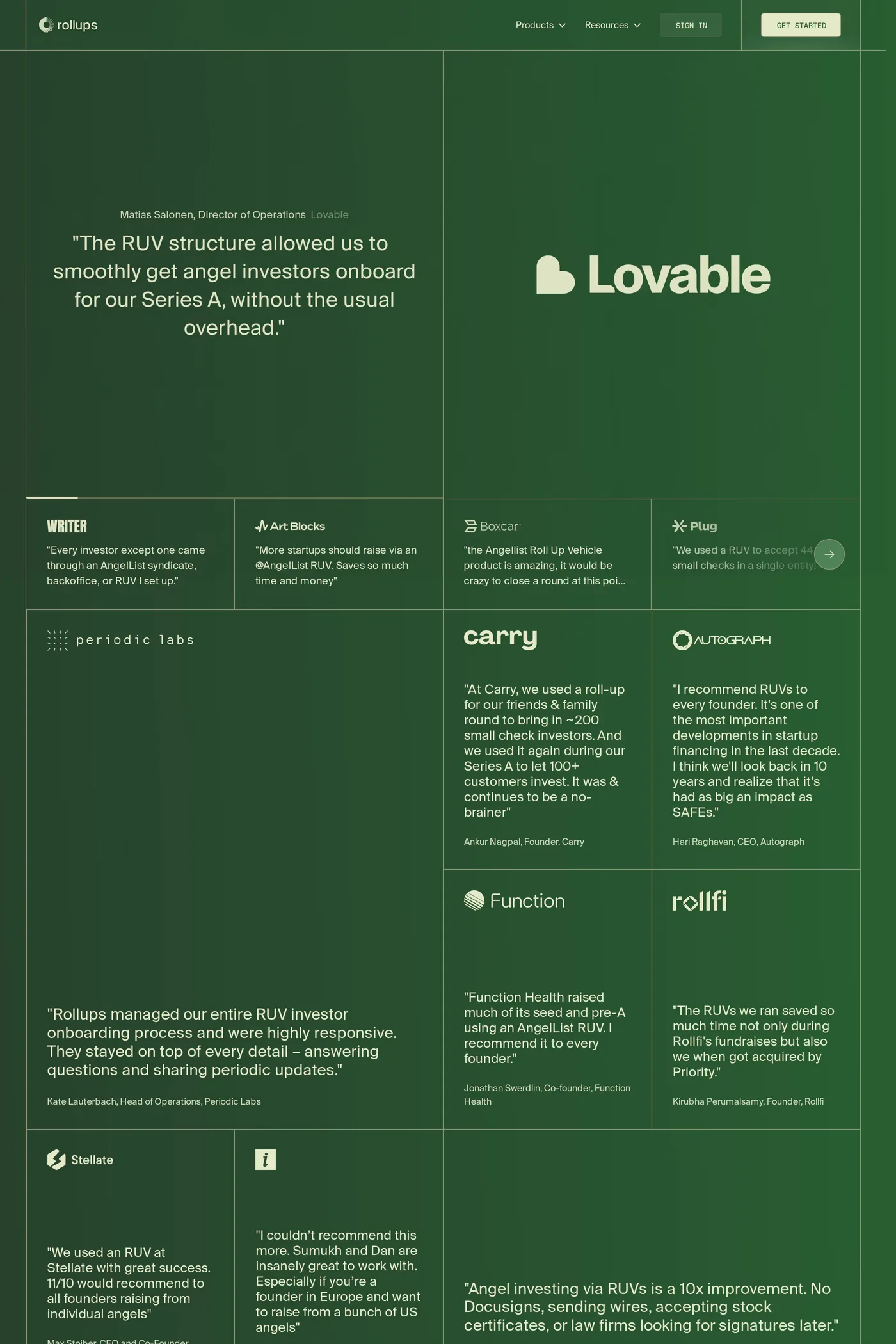 Rollups — screenshot of the case studies page
