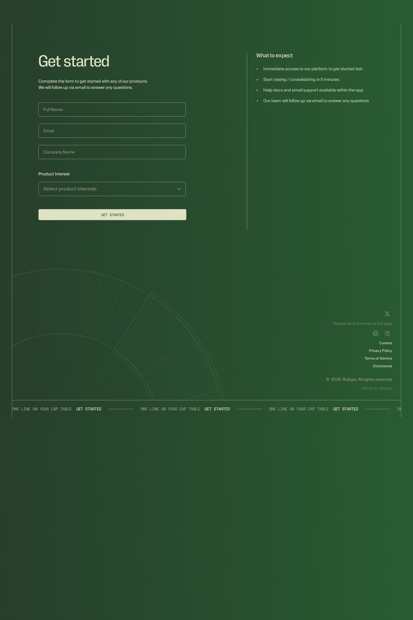 Rollups sign up page