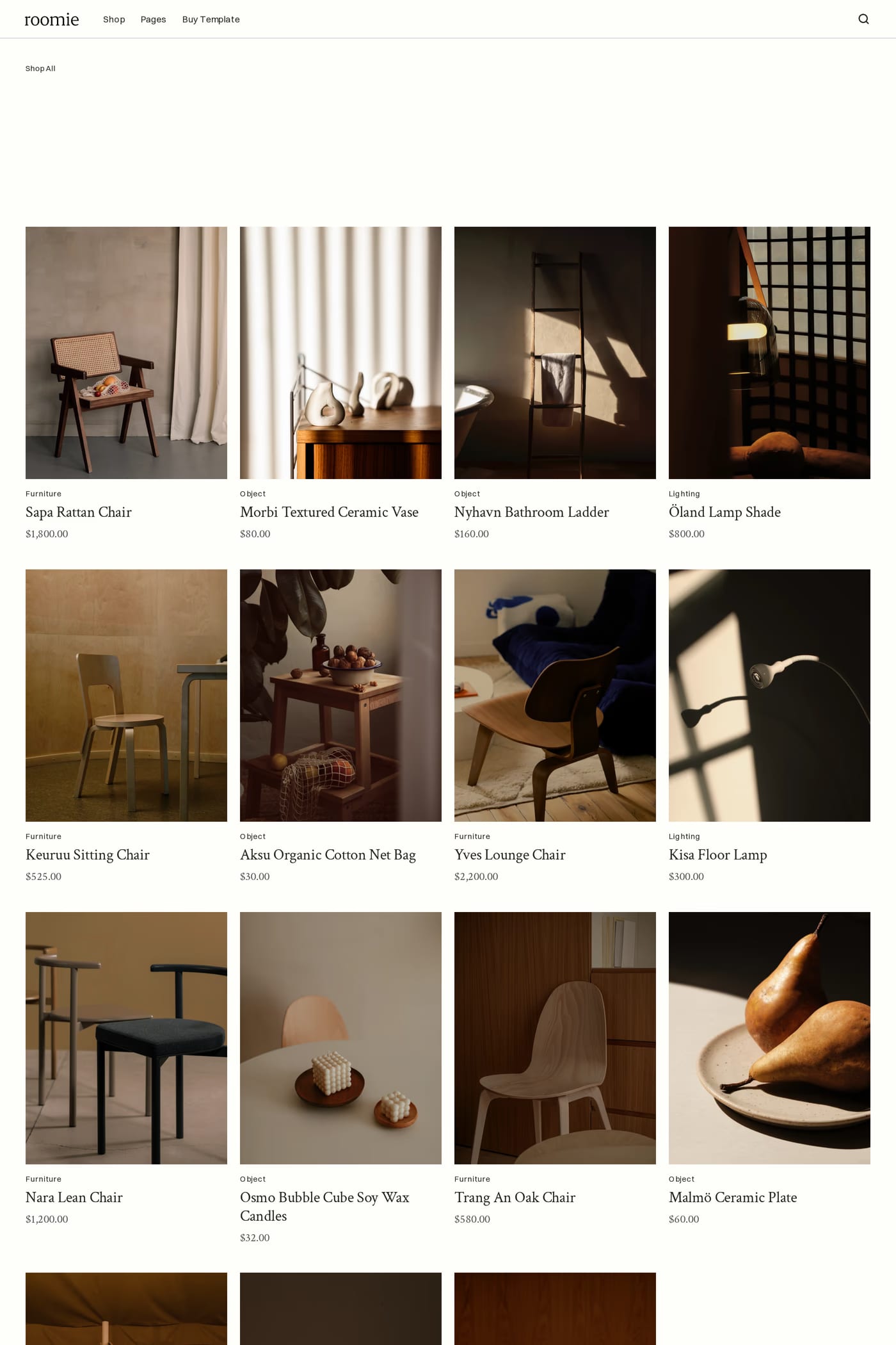 Roomie product listing page