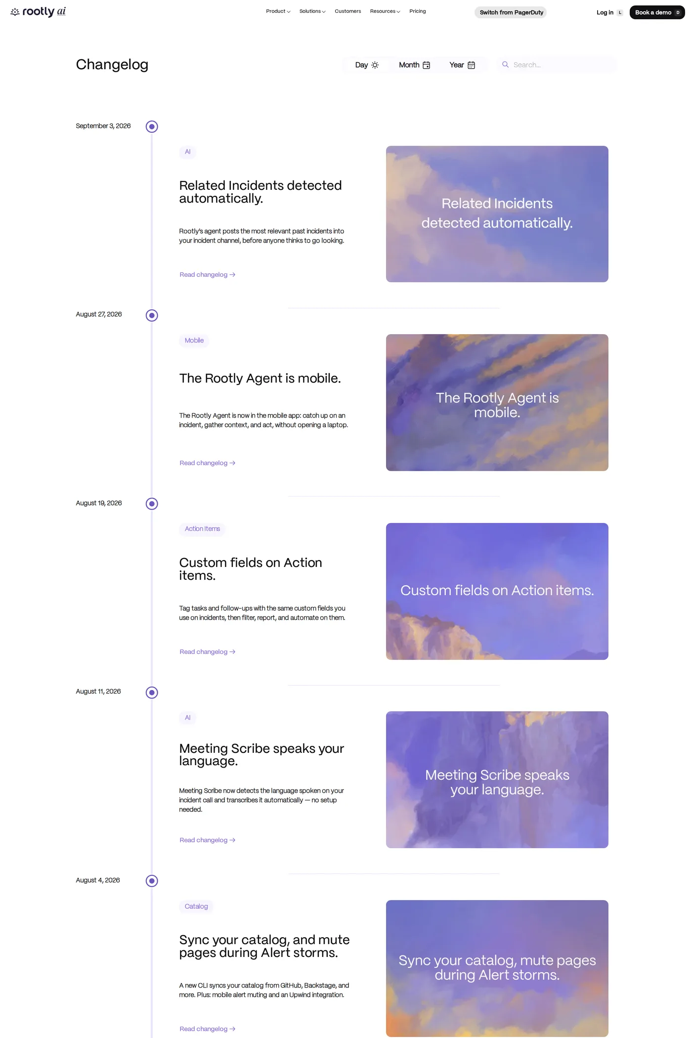 Rootly — screenshot of the changelog page