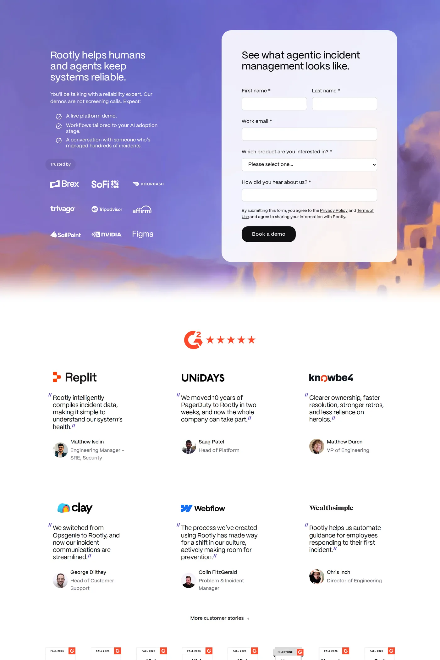 Rootly — screenshot of the contact page