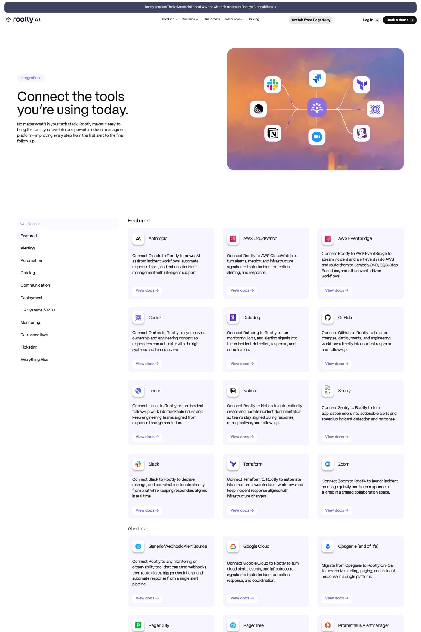 Rootly integrations page