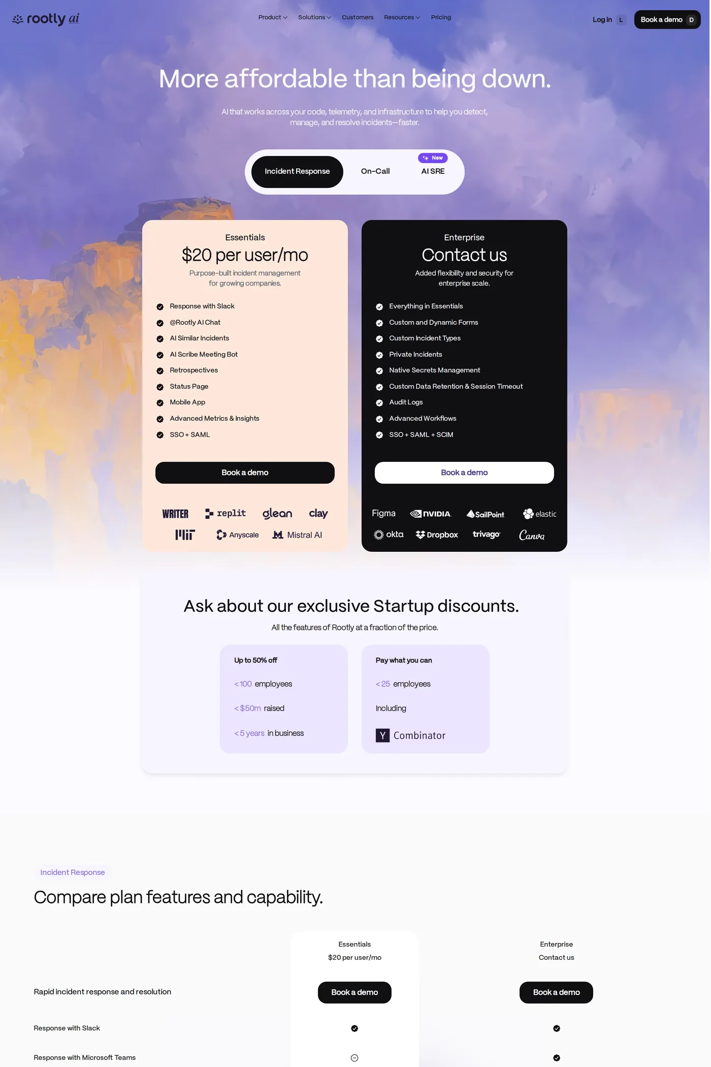 Rootly — screenshot of the pricing page