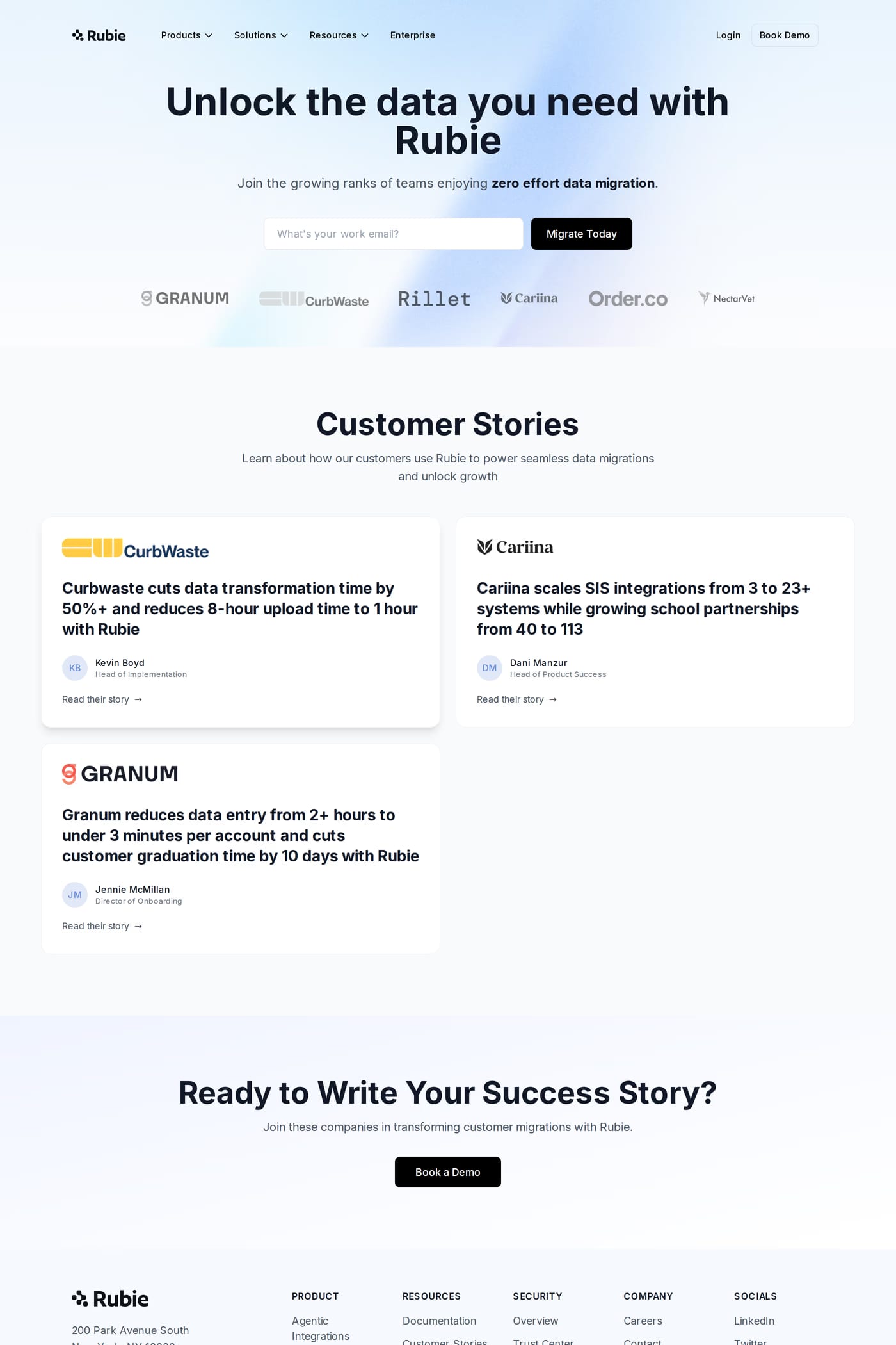 Rubie — screenshot of the case studies page