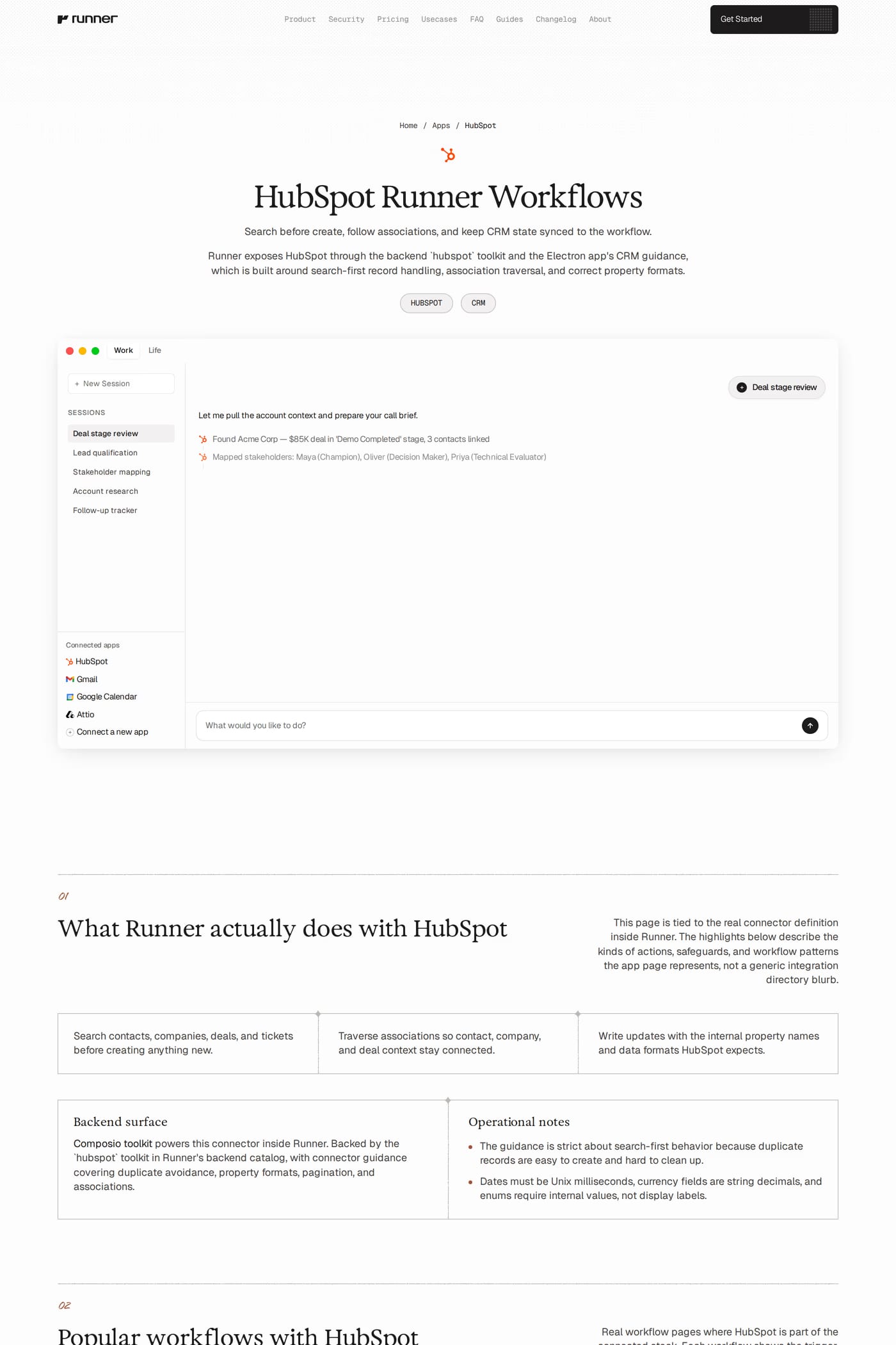 Runner — screenshot of the integrations page