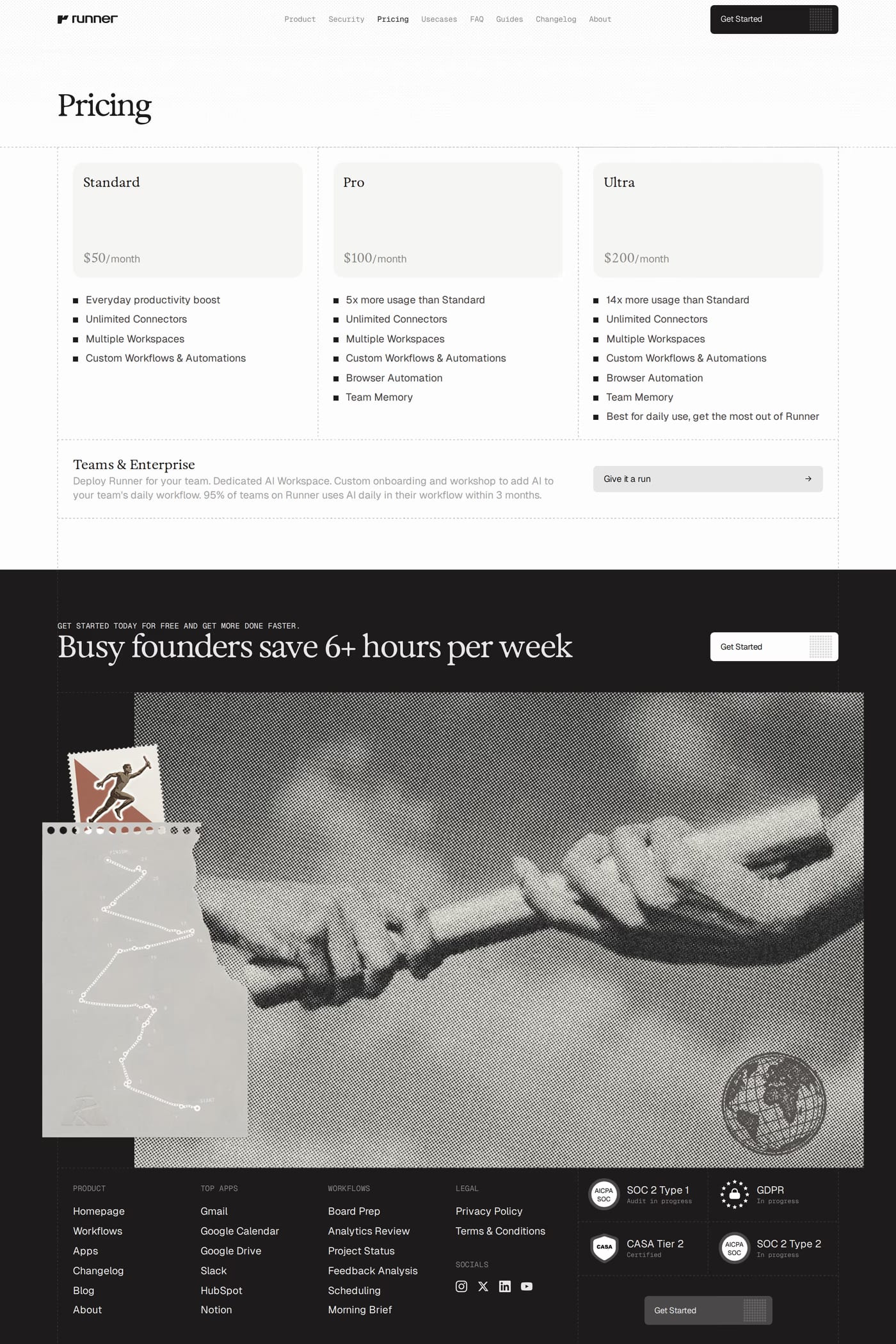 Runner — screenshot of the pricing page