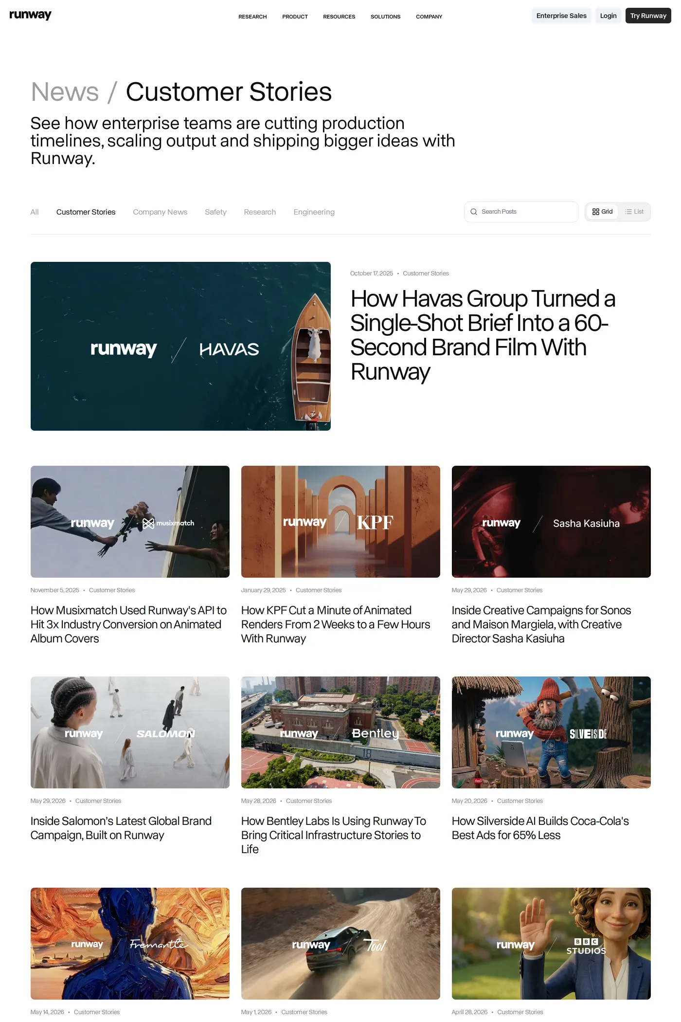 Runway — screenshot of the case studies page
