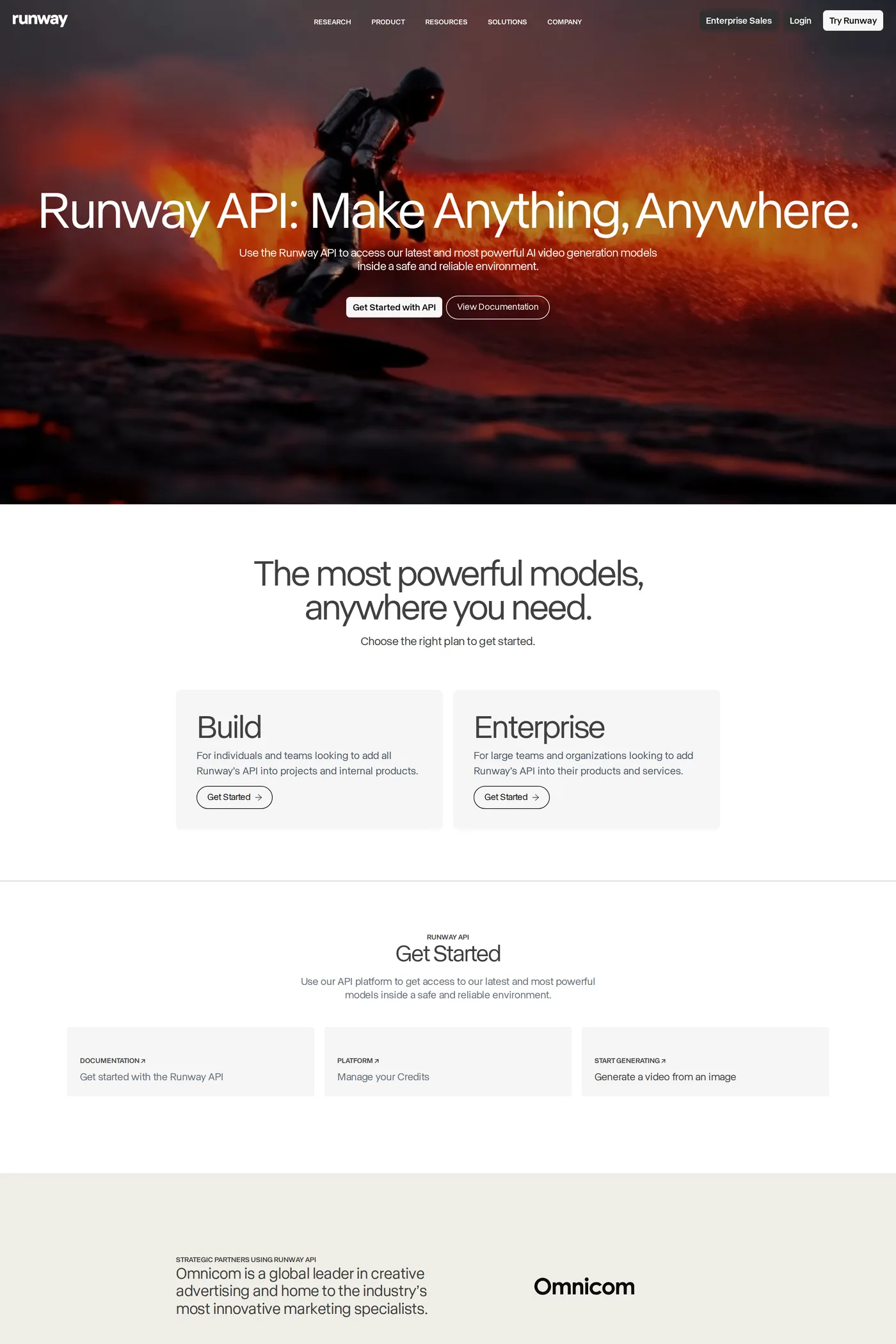 Runway — screenshot of the features page