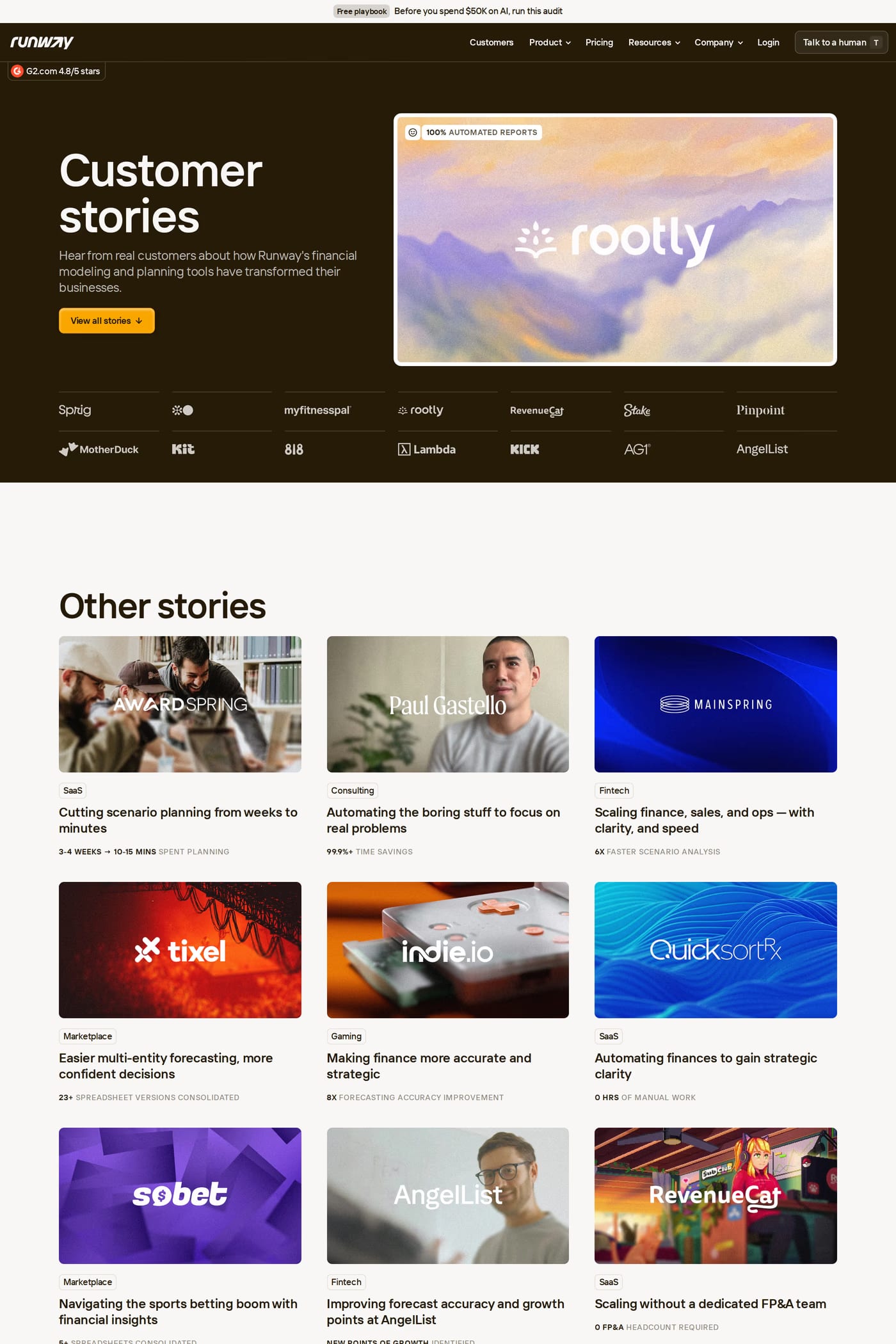 Runway — screenshot of the case studies page