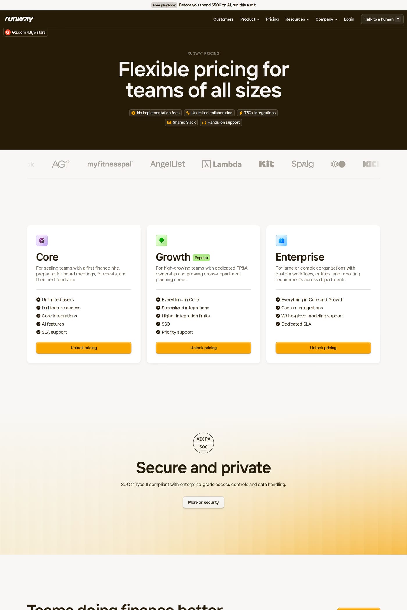 Runway — screenshot of the pricing page