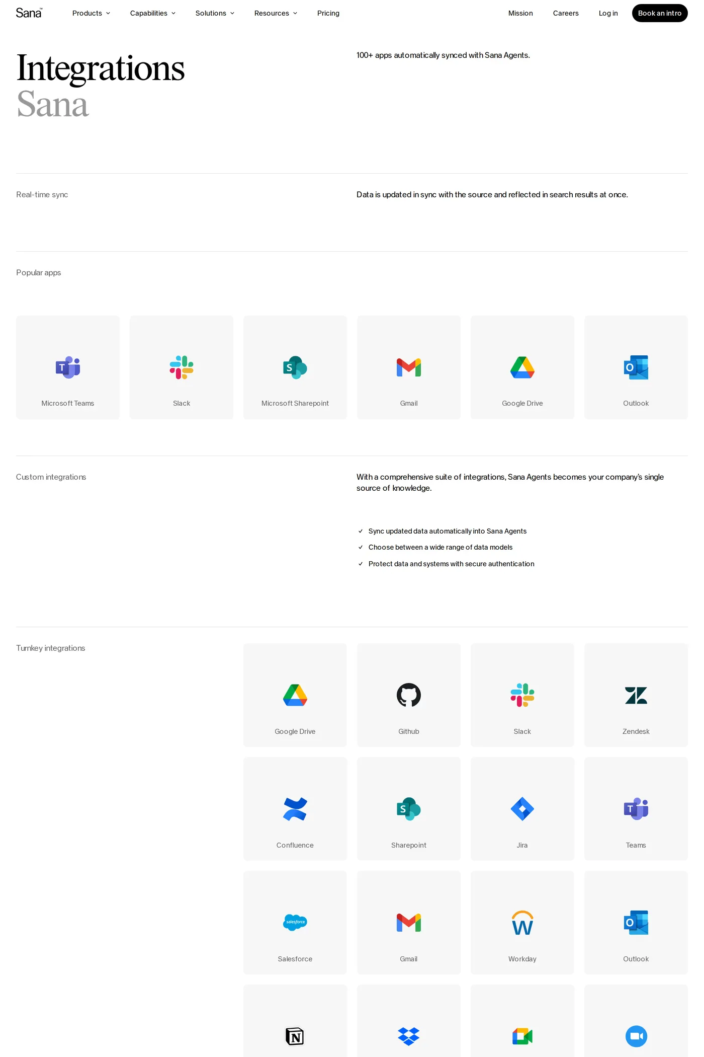 Sana — screenshot of the integrations page