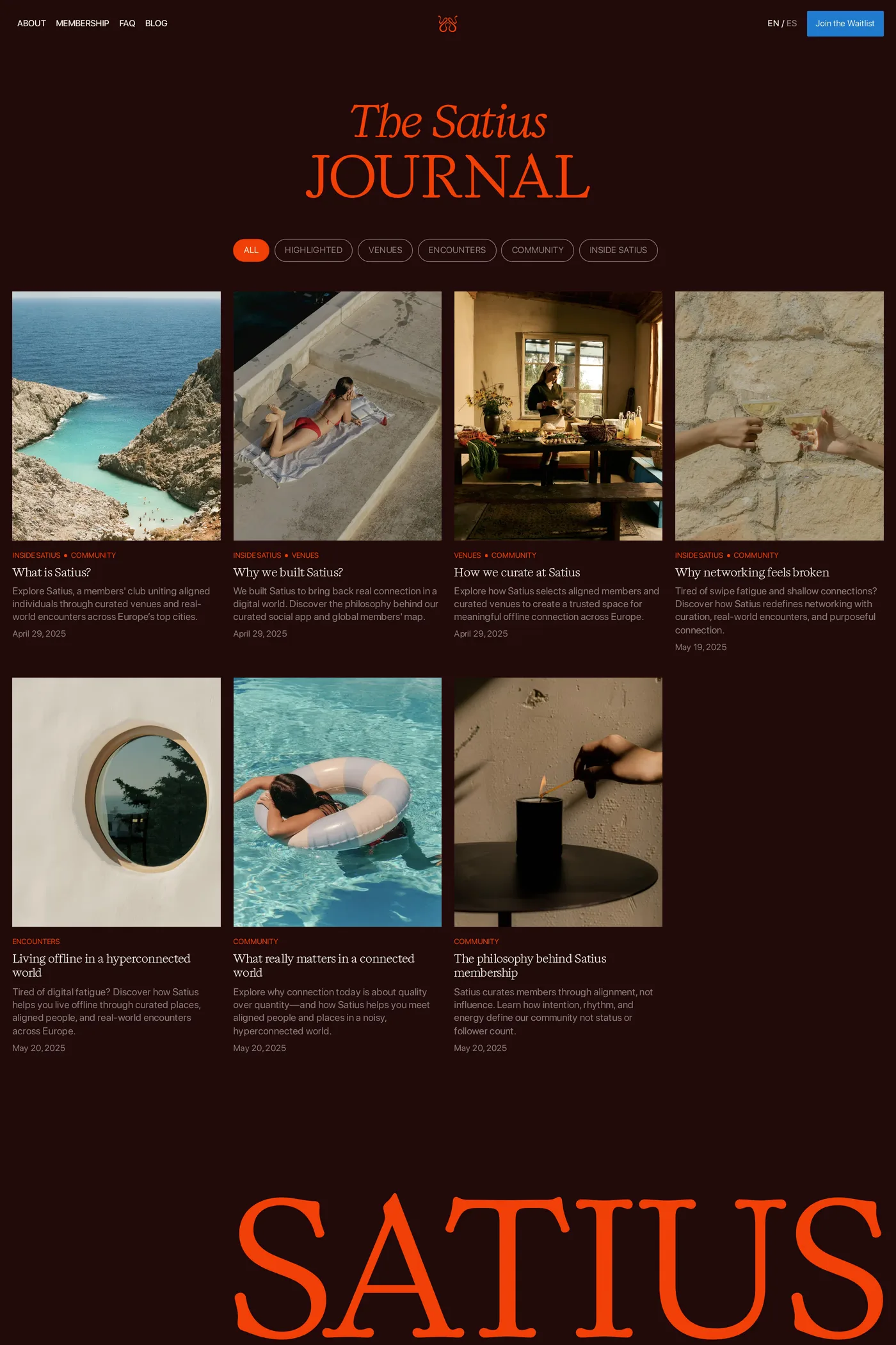 Satius — screenshot of the blog page