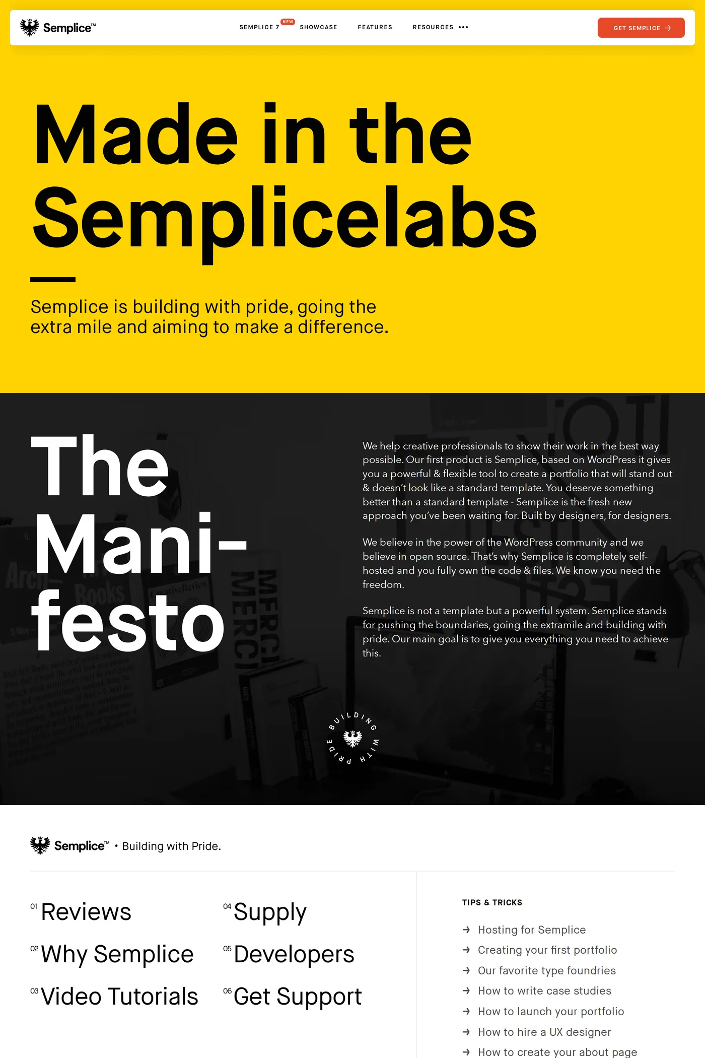 Semplice V7 — screenshot of the about page