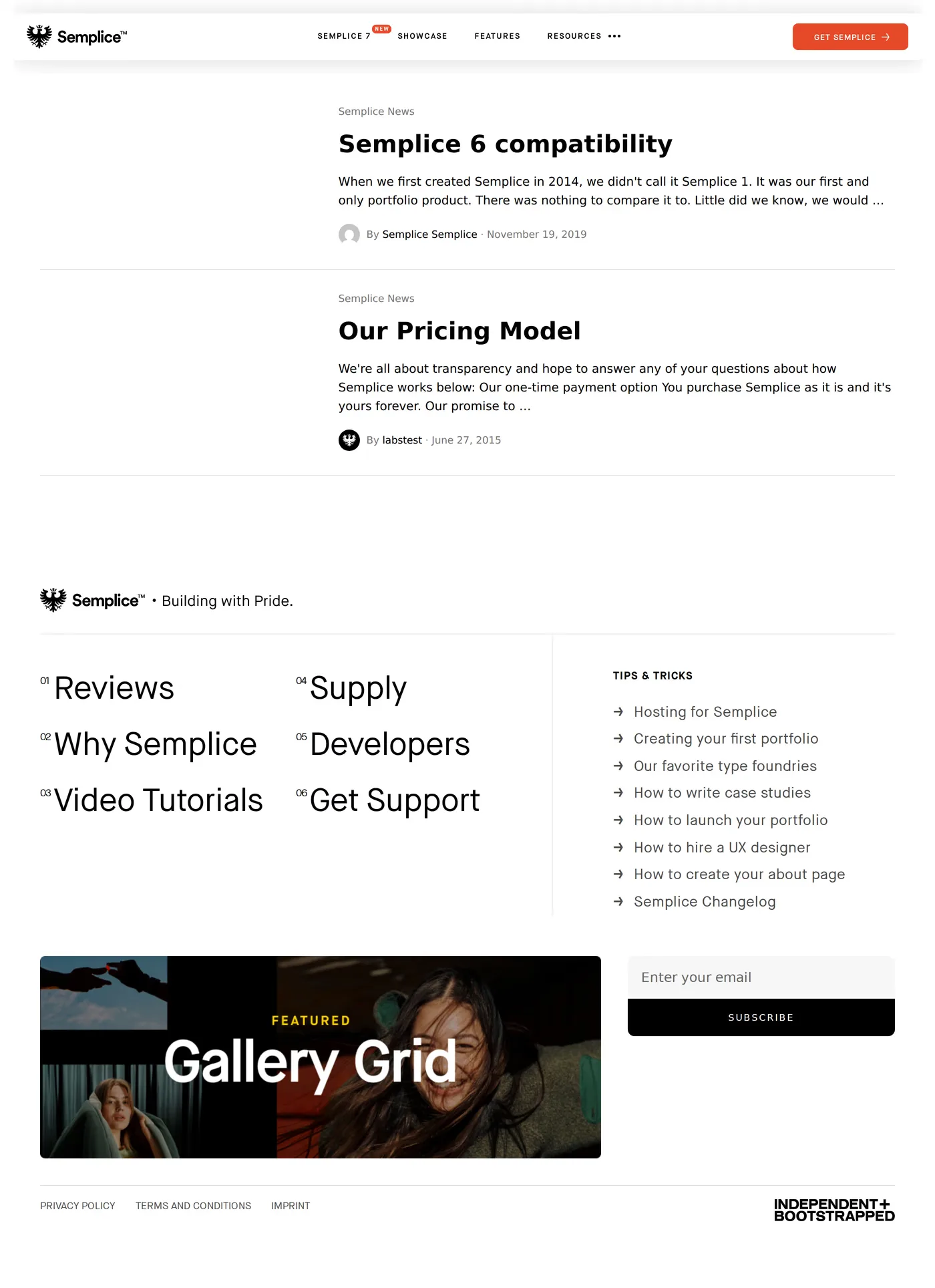 Semplice V7 — screenshot of the blog page