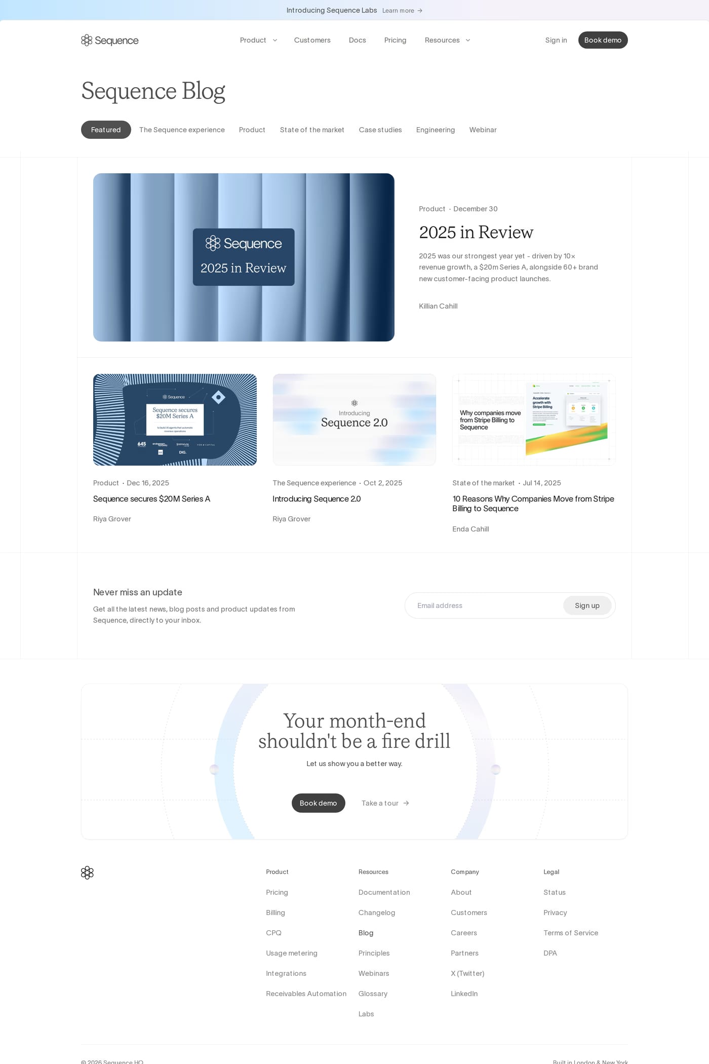 Sequence — screenshot of the blog page