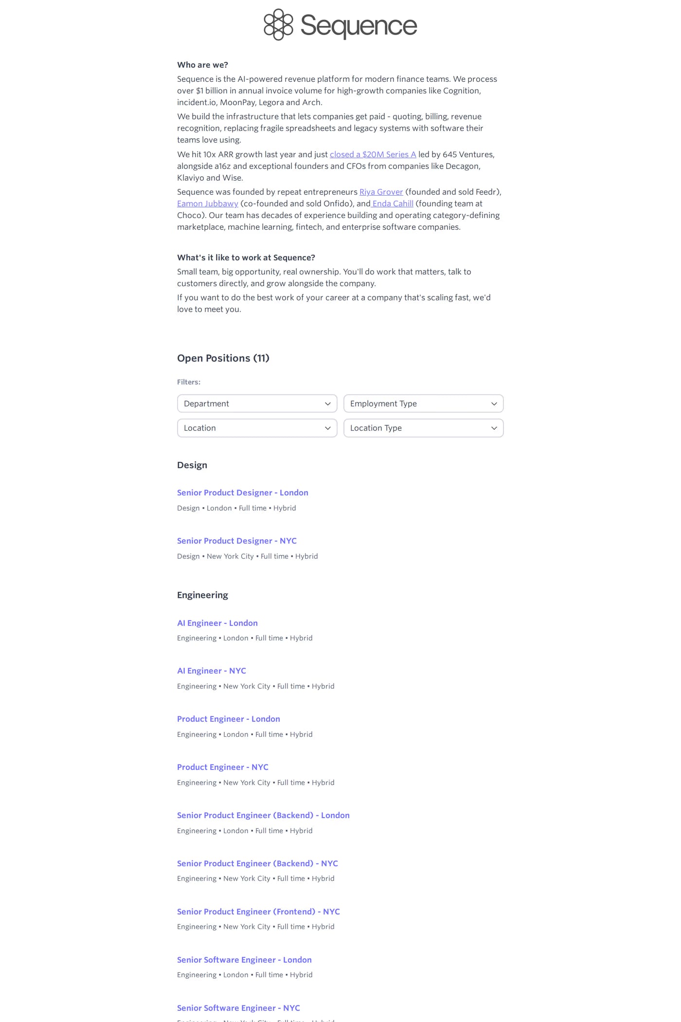 Sequence Collect careers page