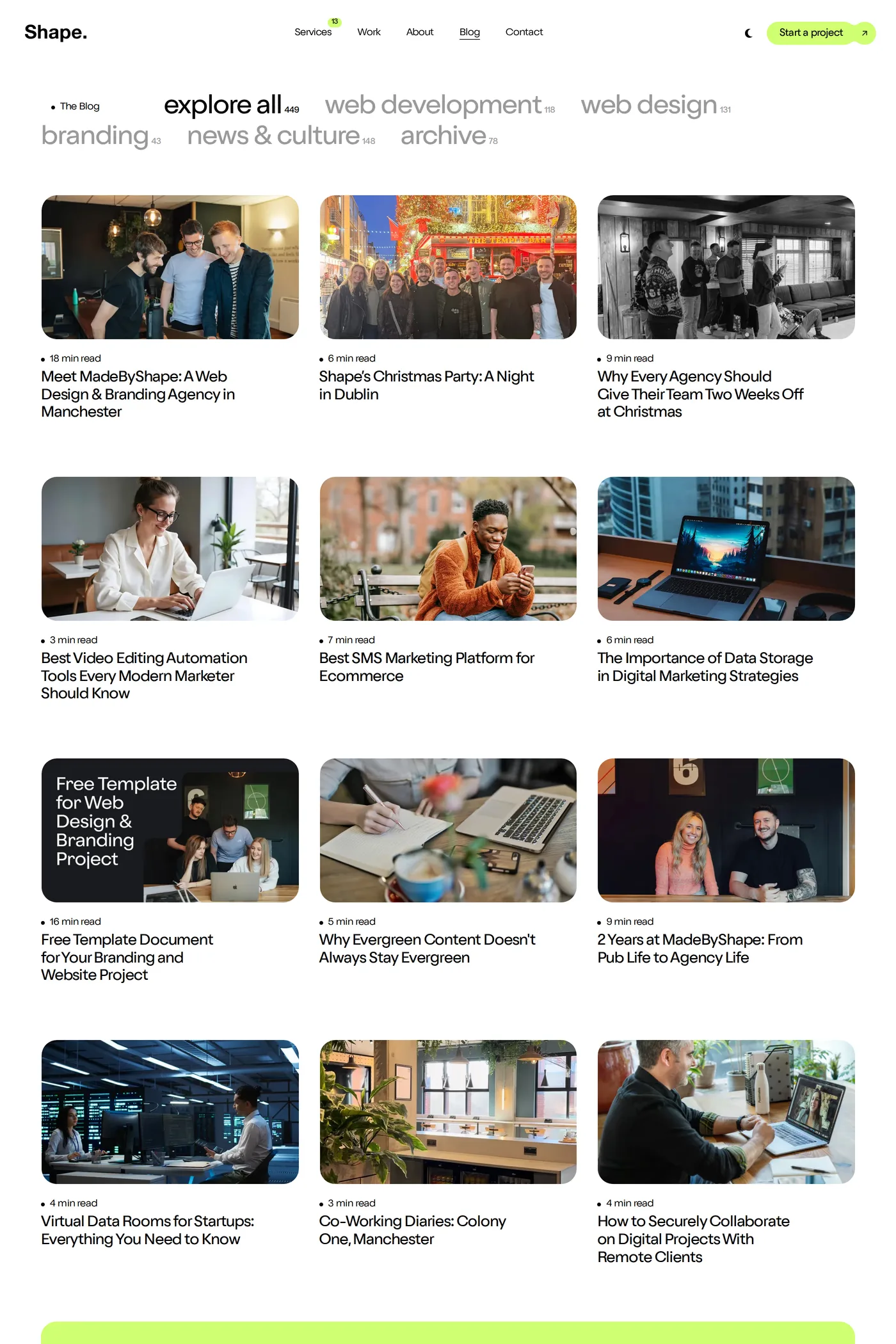 Shape — screenshot of the blog page