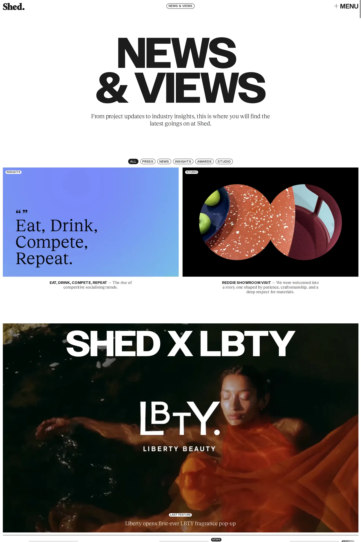 Shed — screenshot of the blog page
